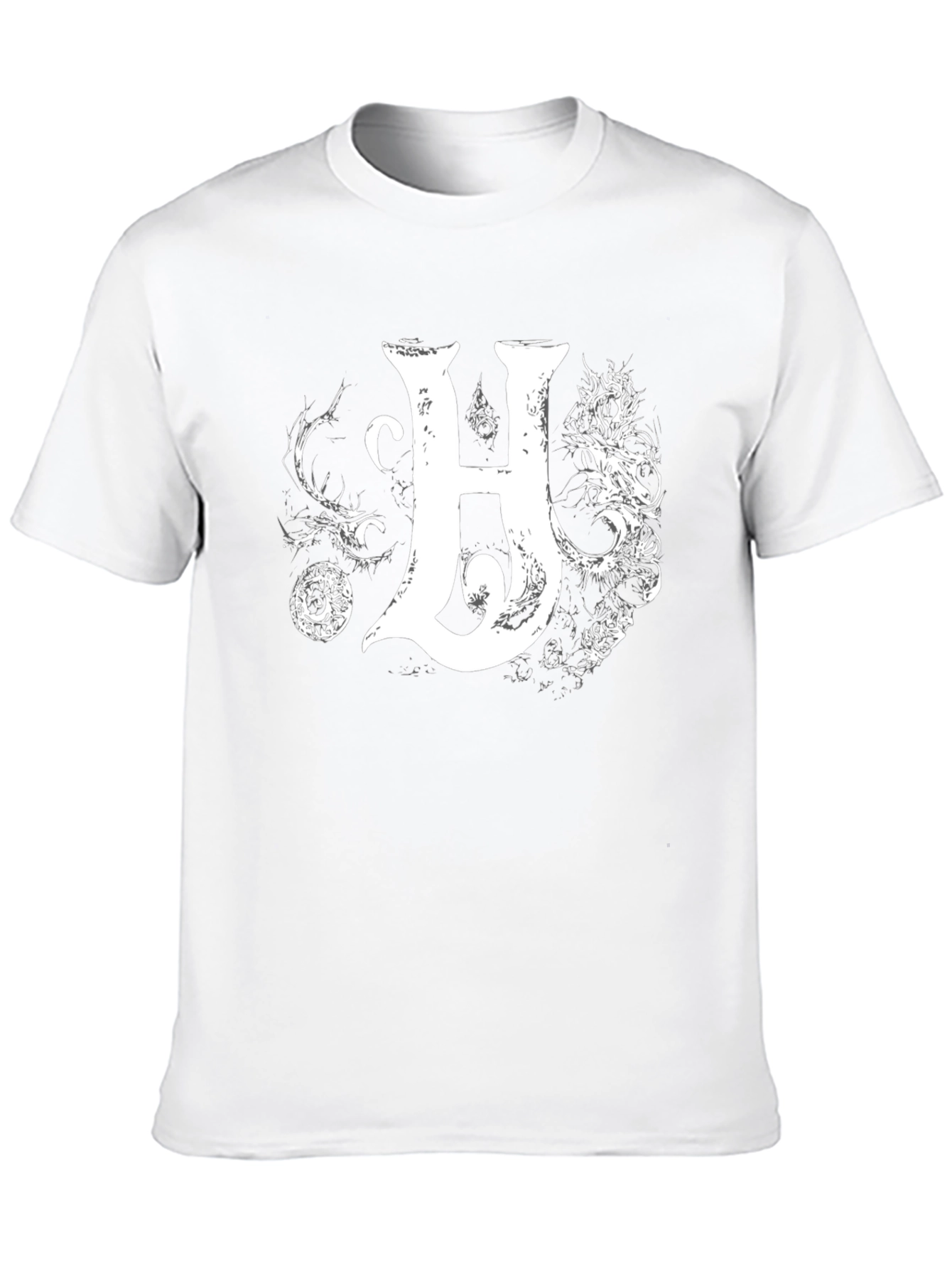 Black Men's Black T-Shirt with Intricate Letter H Design view 10