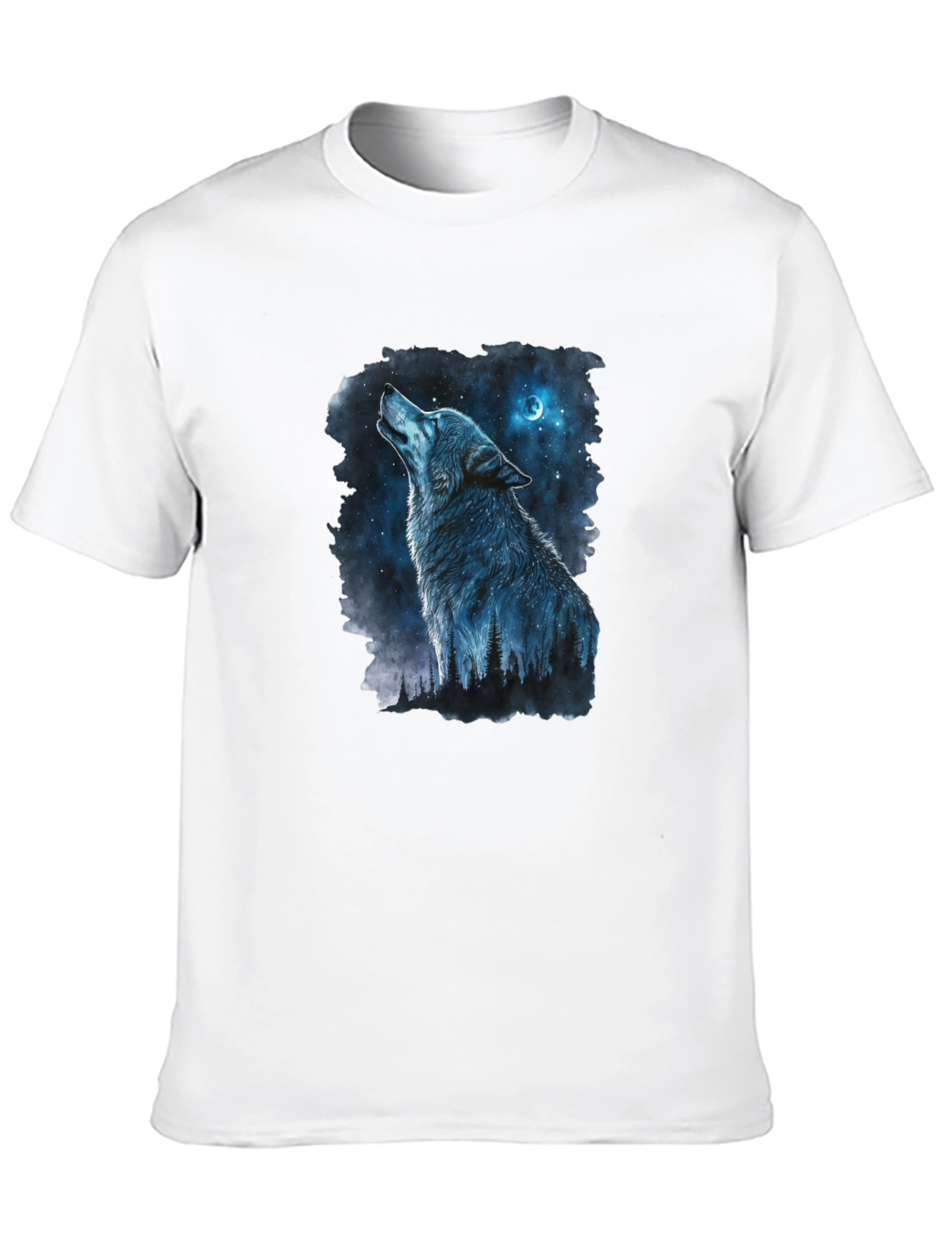 Black Wolf Howling at Moon Graphic Black T-Shirt view 10