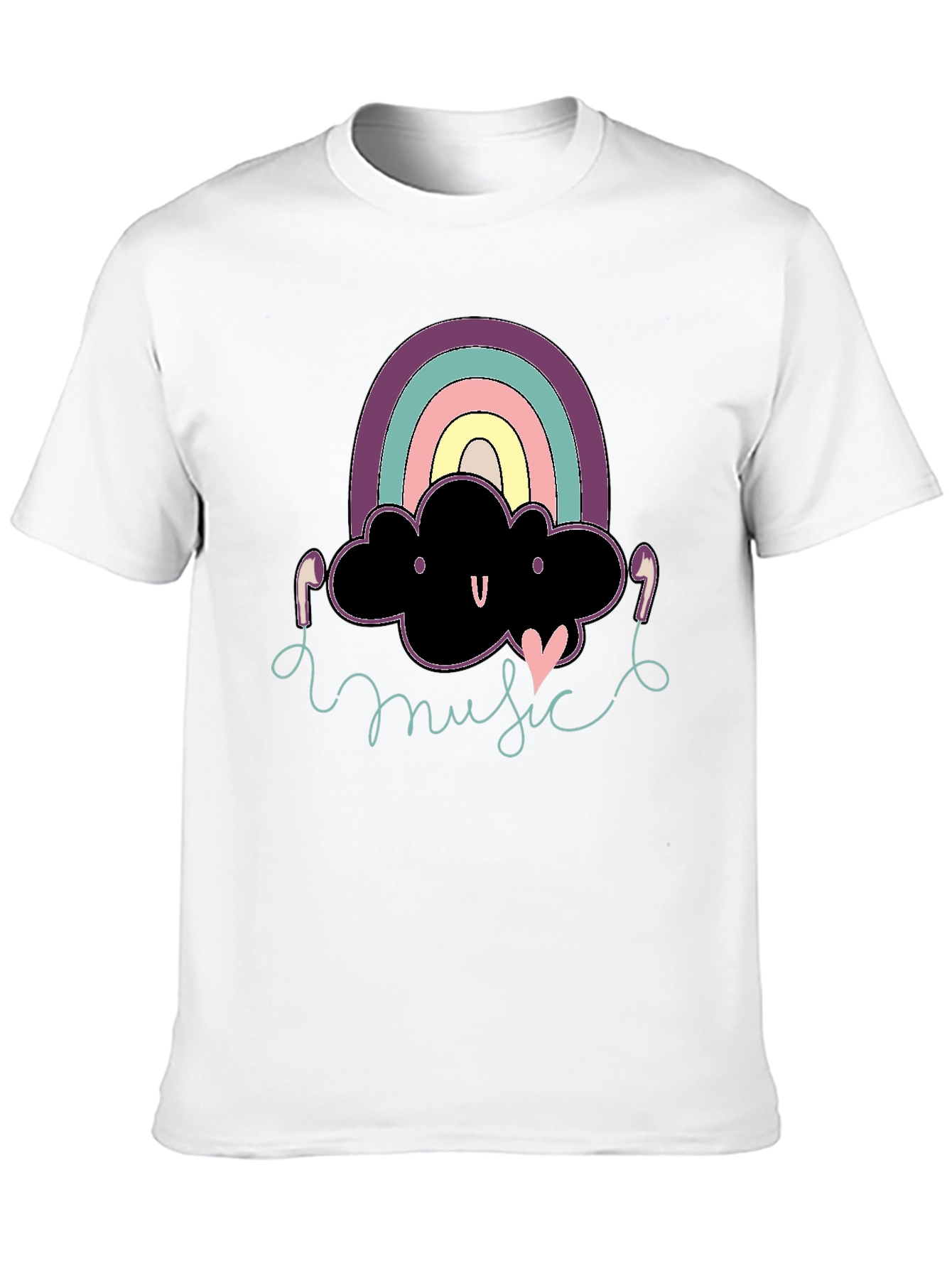 Black Rainbow Cloud Music T-Shirt Cute Design Black Cotton view 10