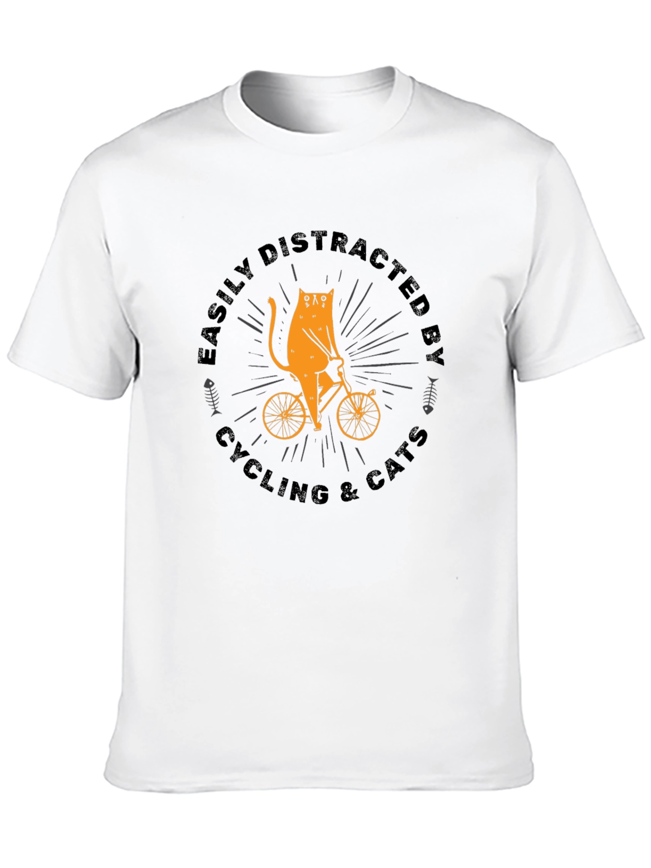Black Easily Distracted By Cycling & Cats T-Shirt view 10