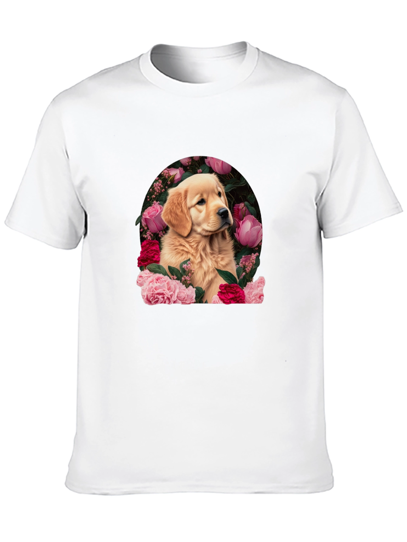 Black Golden Retriever & Floral Black T-Shirt view 10