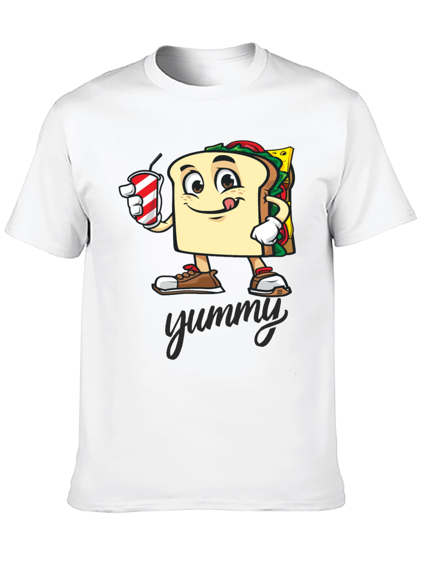 Black Sandwich Cartoon T-Shirt - "Yummy" Design view 10