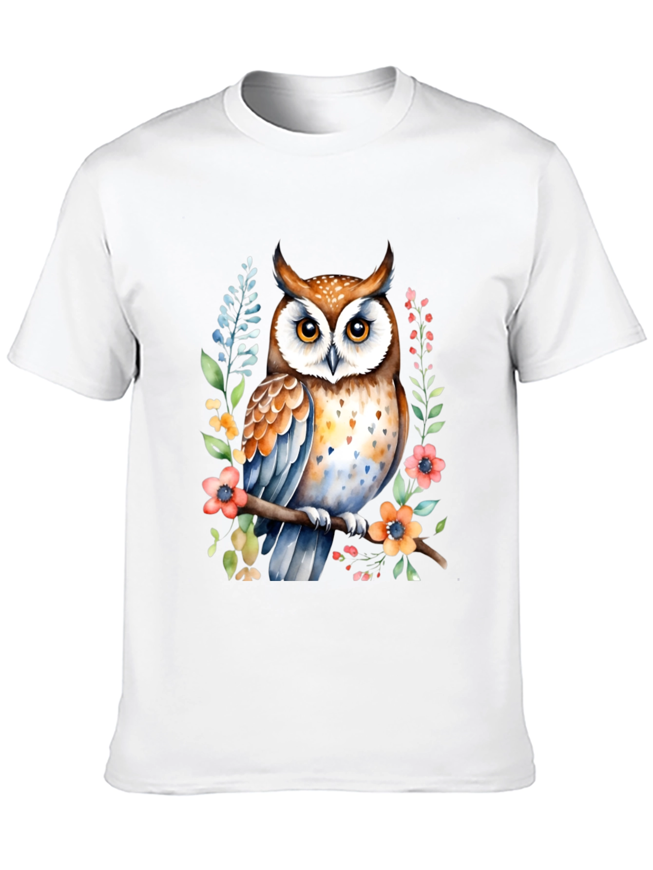 Black Owl Watercolor Graphic Tee - Unique Floral Design view 10