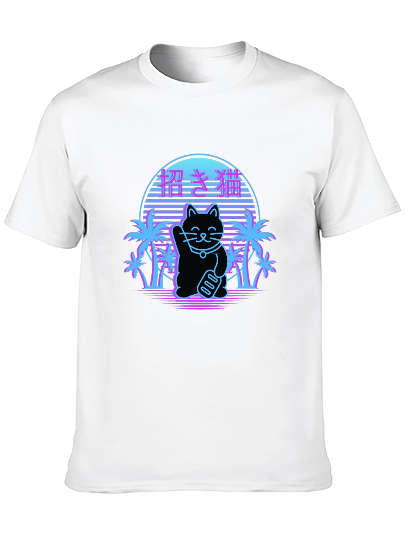 Black Lucky Cat Retro T-Shirt view 10