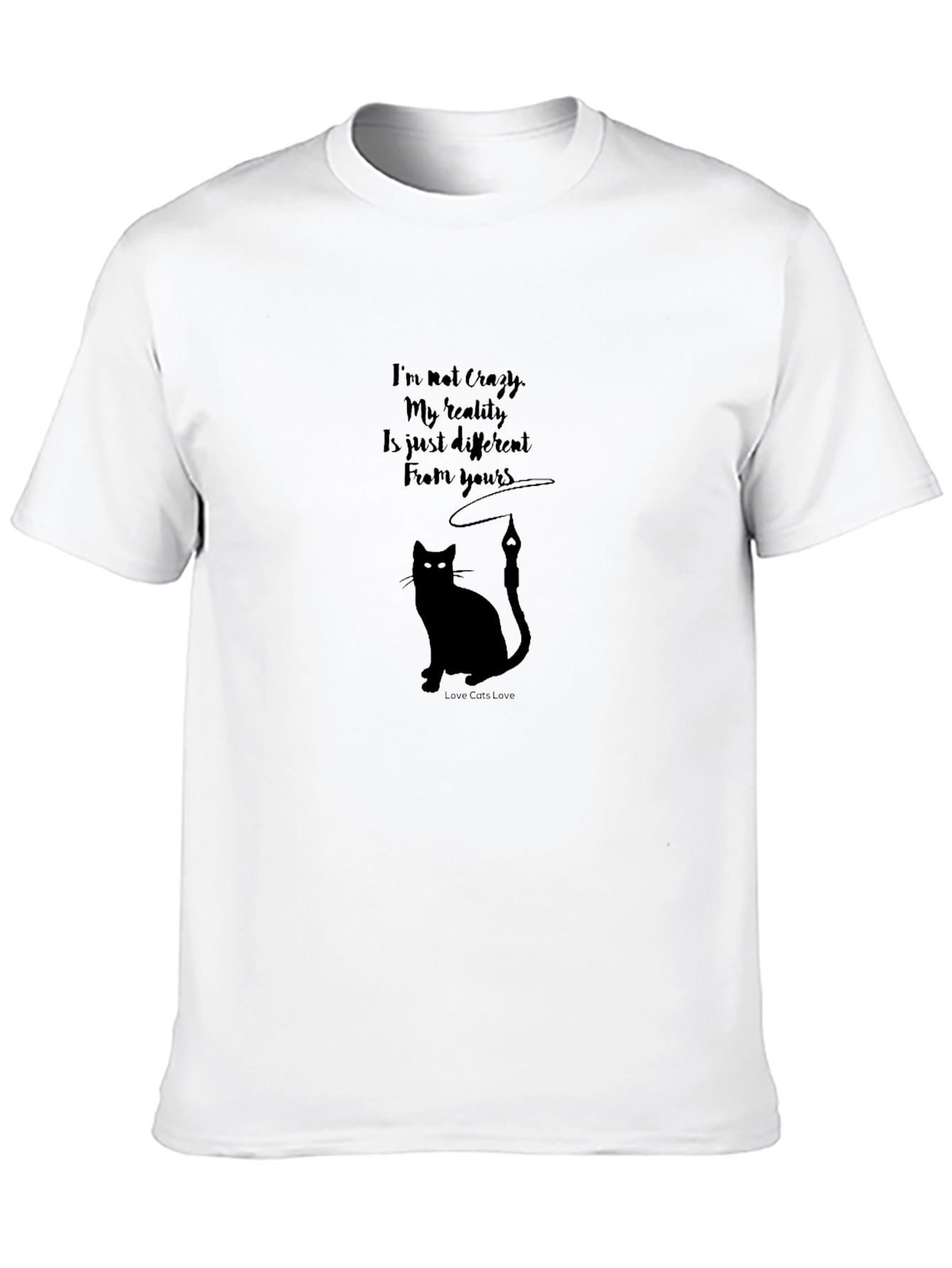 Black Crazy Cat Lover T-Shirt - Black Crew Neck view 10