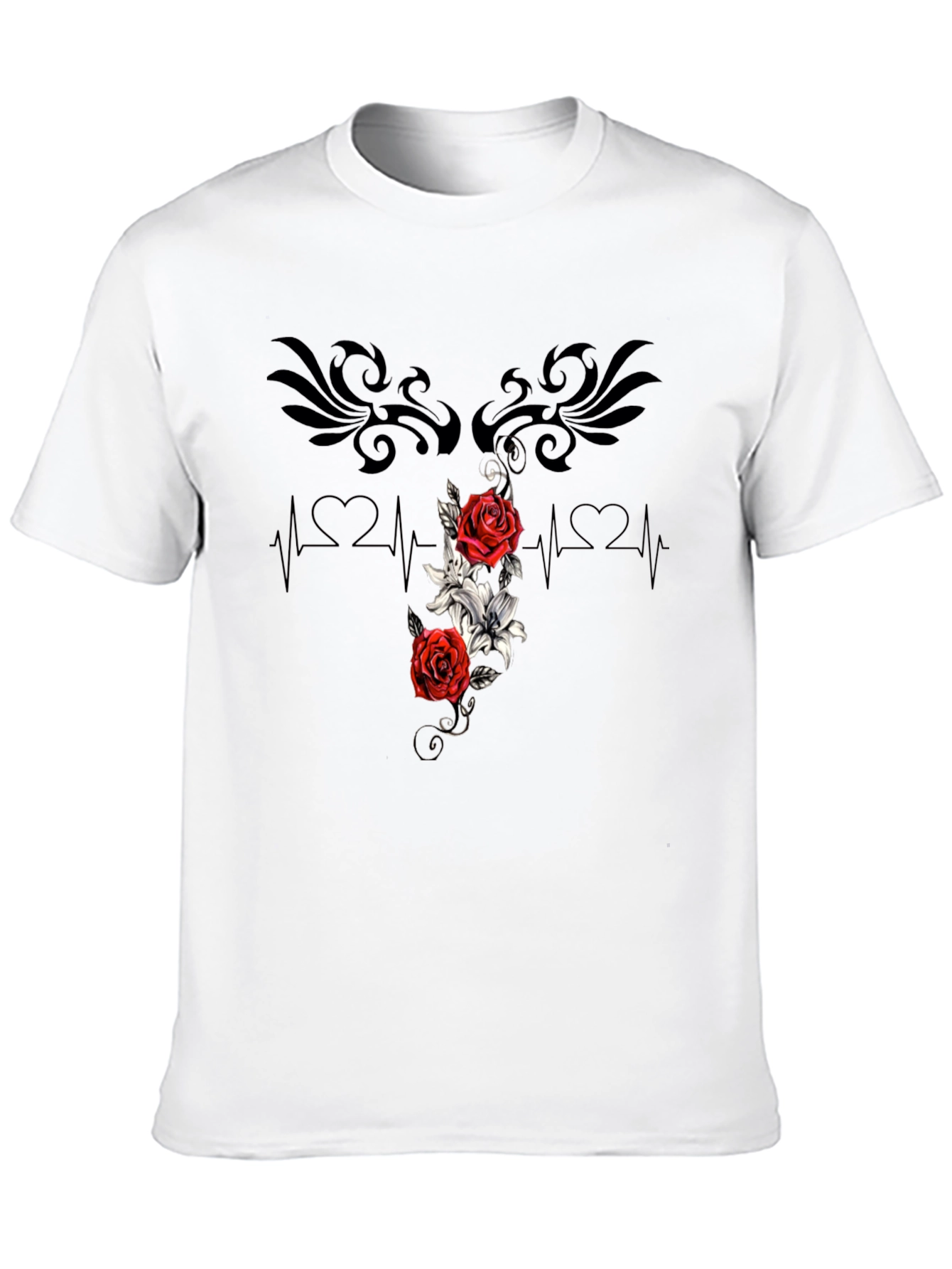 Black Floral Heartbeat T-Shirt - Stylish Graphic Tee view 10