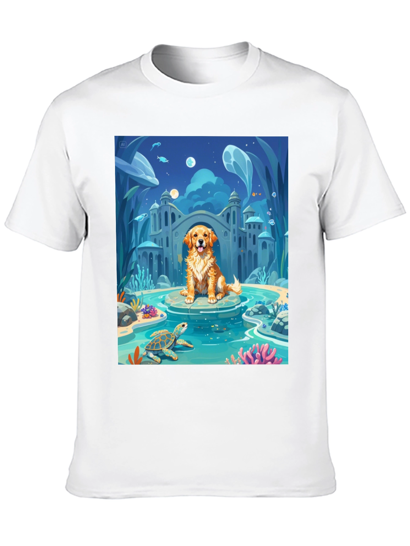 Black Underwater Dog Cartoon Graphic Tee view 10