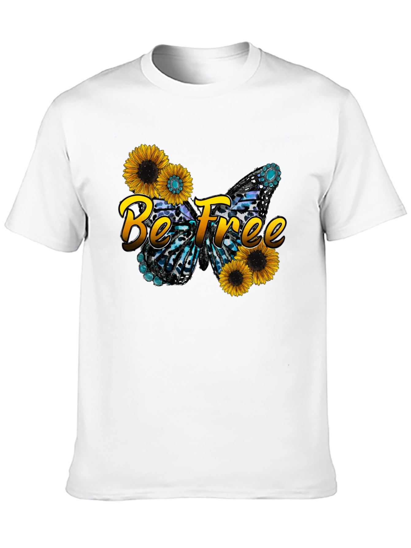 Black Be Free Sunflower Butterfly Graphic Black T-Shirt view 10