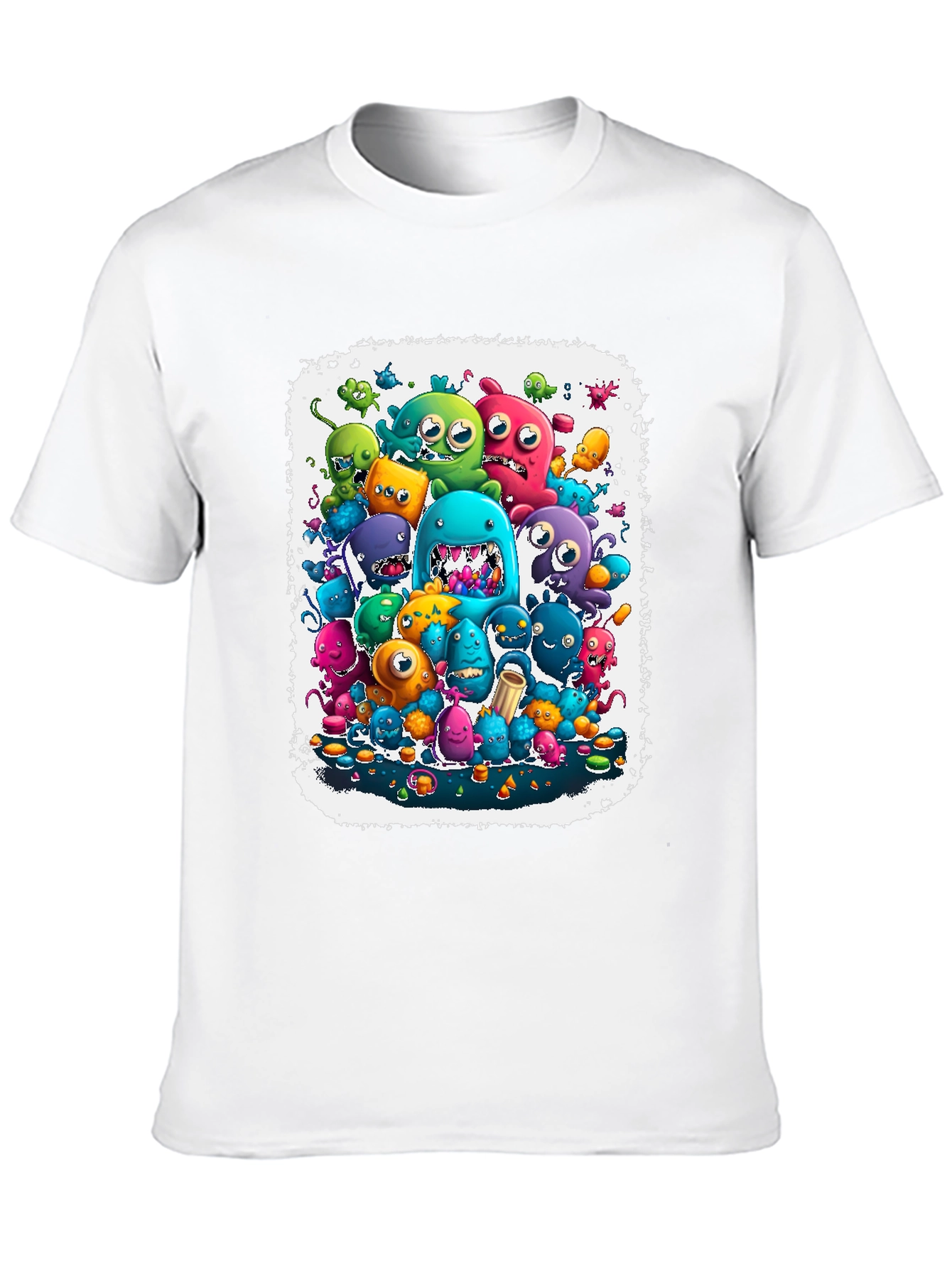 Black Monster Mash Tee: Colorful Cartoon Graphic Print view 10