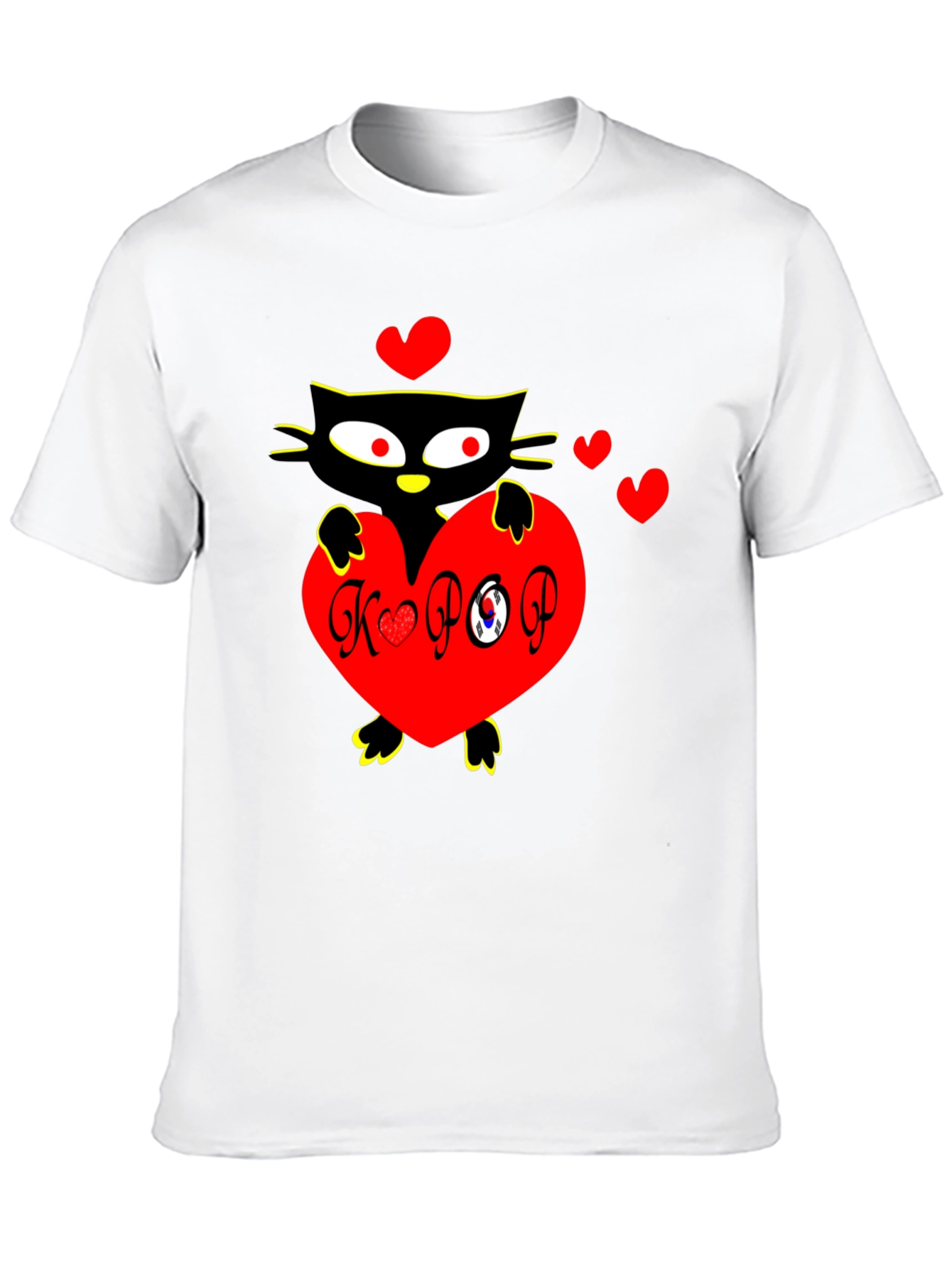 Black K-POP Cat Heart Graphic Tee view 10