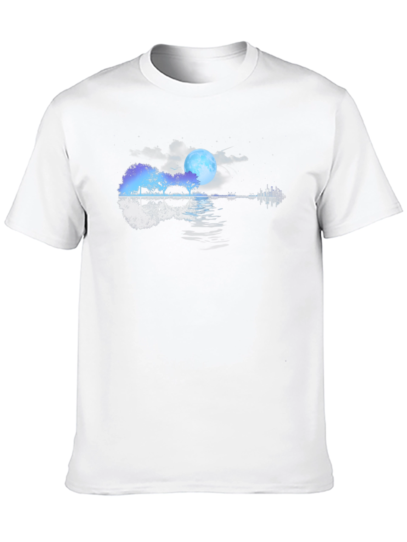 Black Moonlit Guitar Lake Black T-Shirt view 10