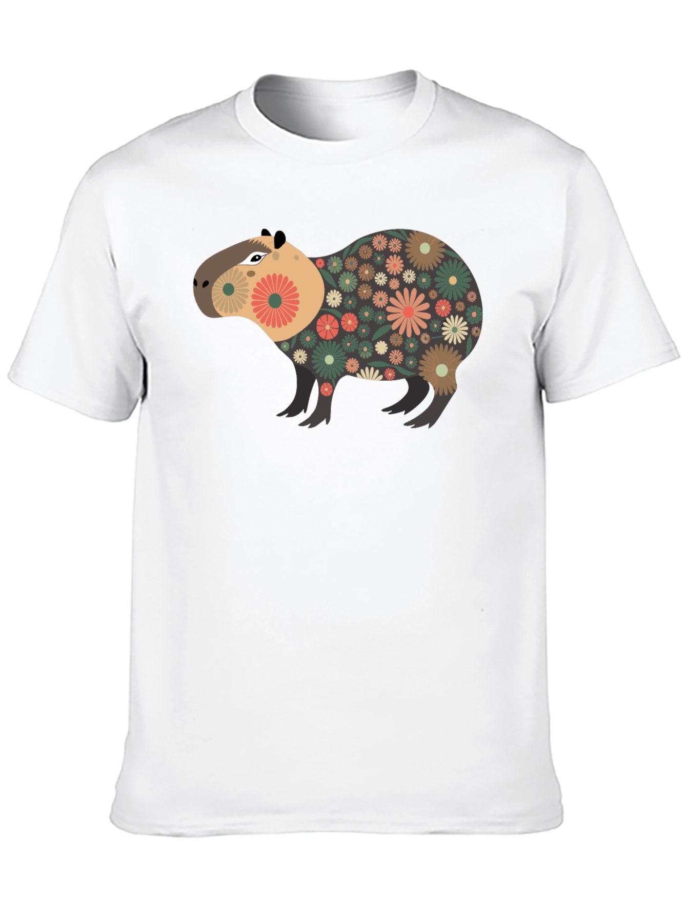 Black Floral Capybara Graphic Tee - Unique Design view 10