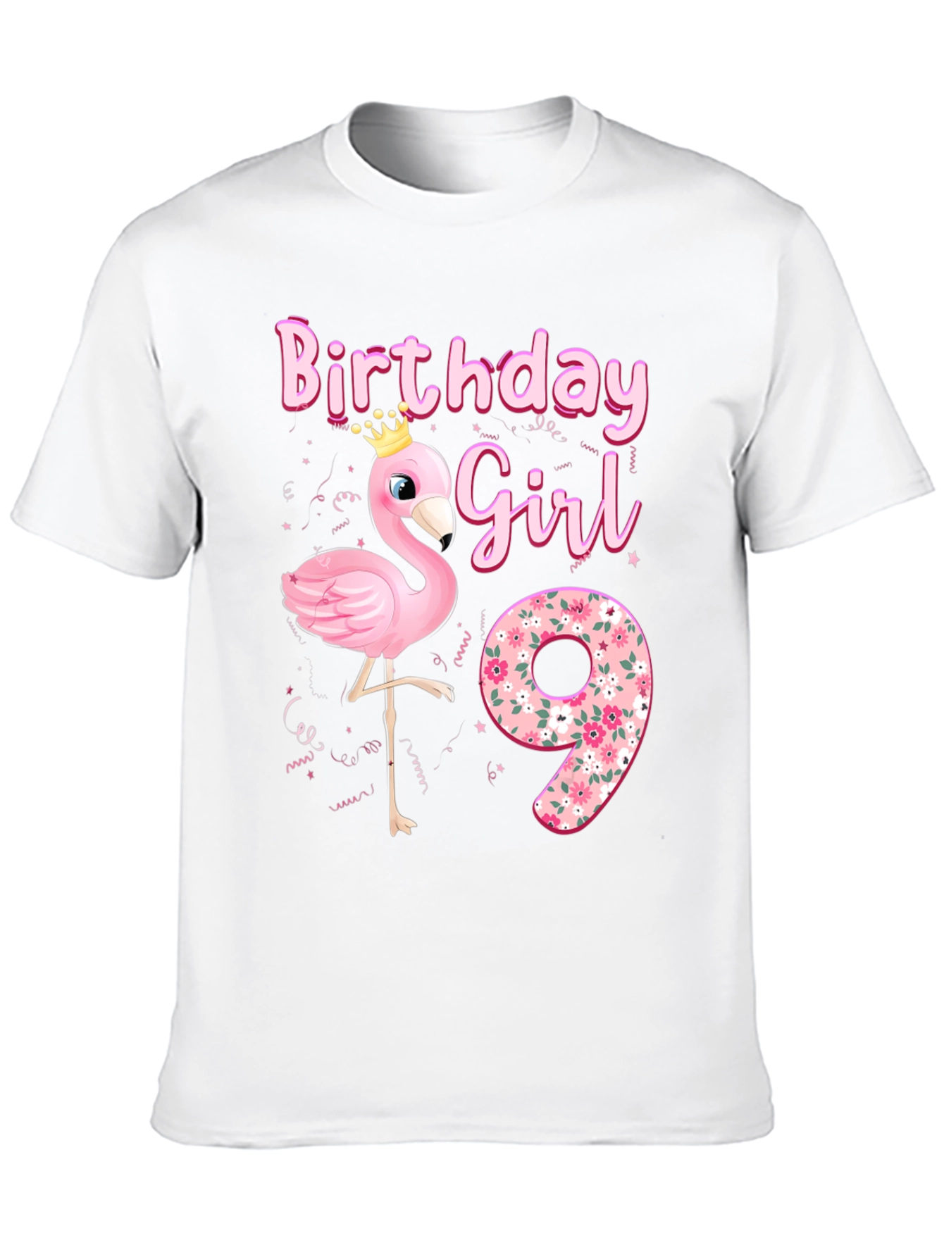 Black Birthday Girl 9th Flamingo T-Shirt view 10