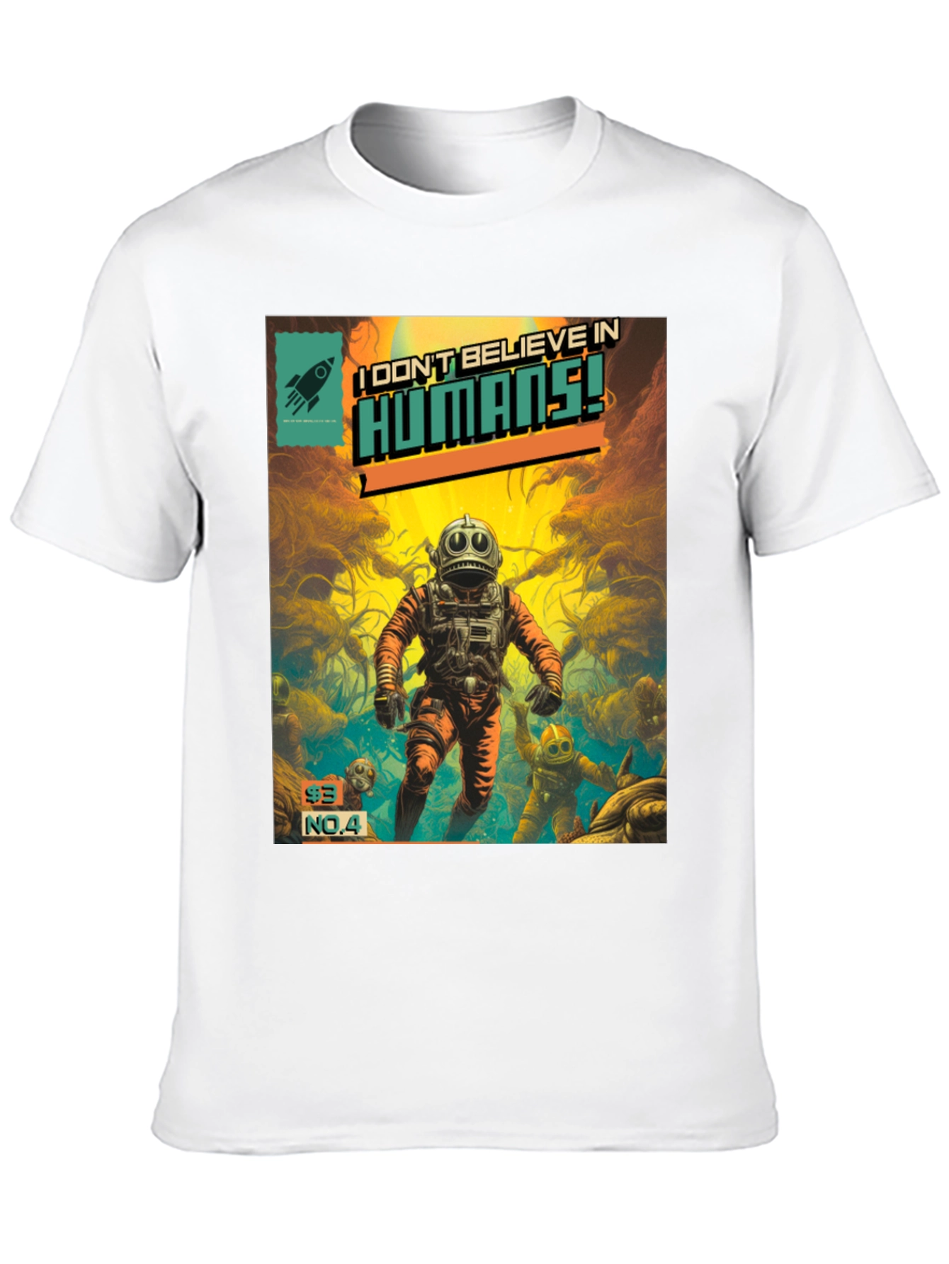 Black I Don't Believe in Humans! Comic T-Shirt view 10