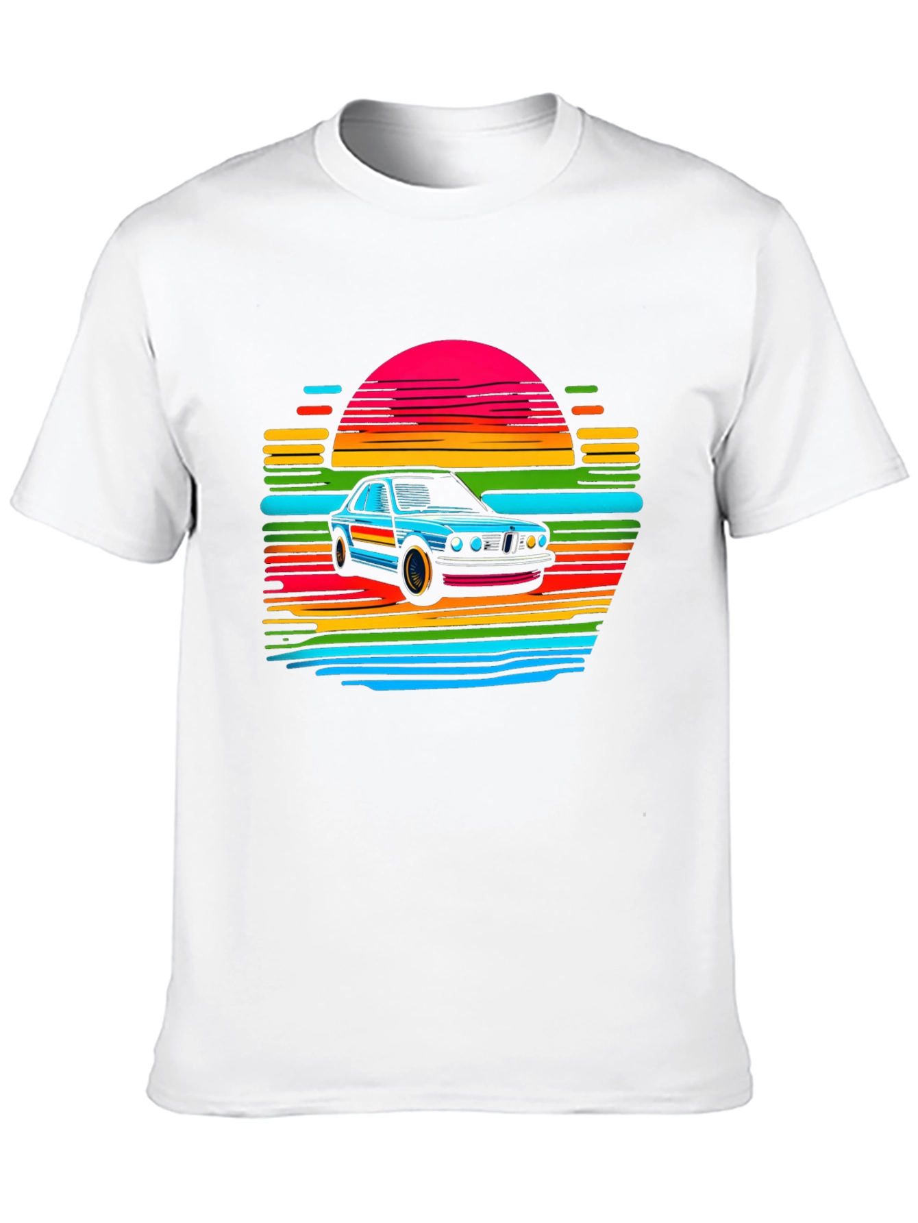 Black Retro Car Sunset T-Shirt - Black view 10