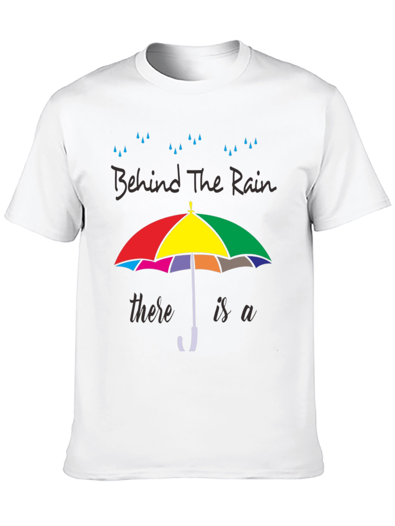 Black Behind The Rain T-Shirt - Colorful Umbrella Graphic Tee view 10
