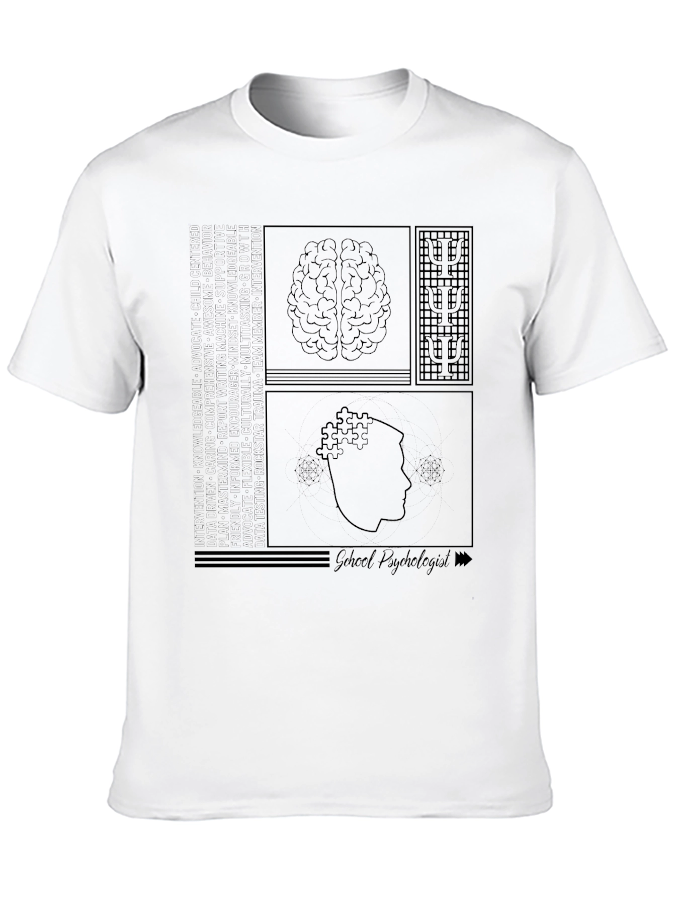 Black Psychology Brain T-Shirt - Black Cotton view 10