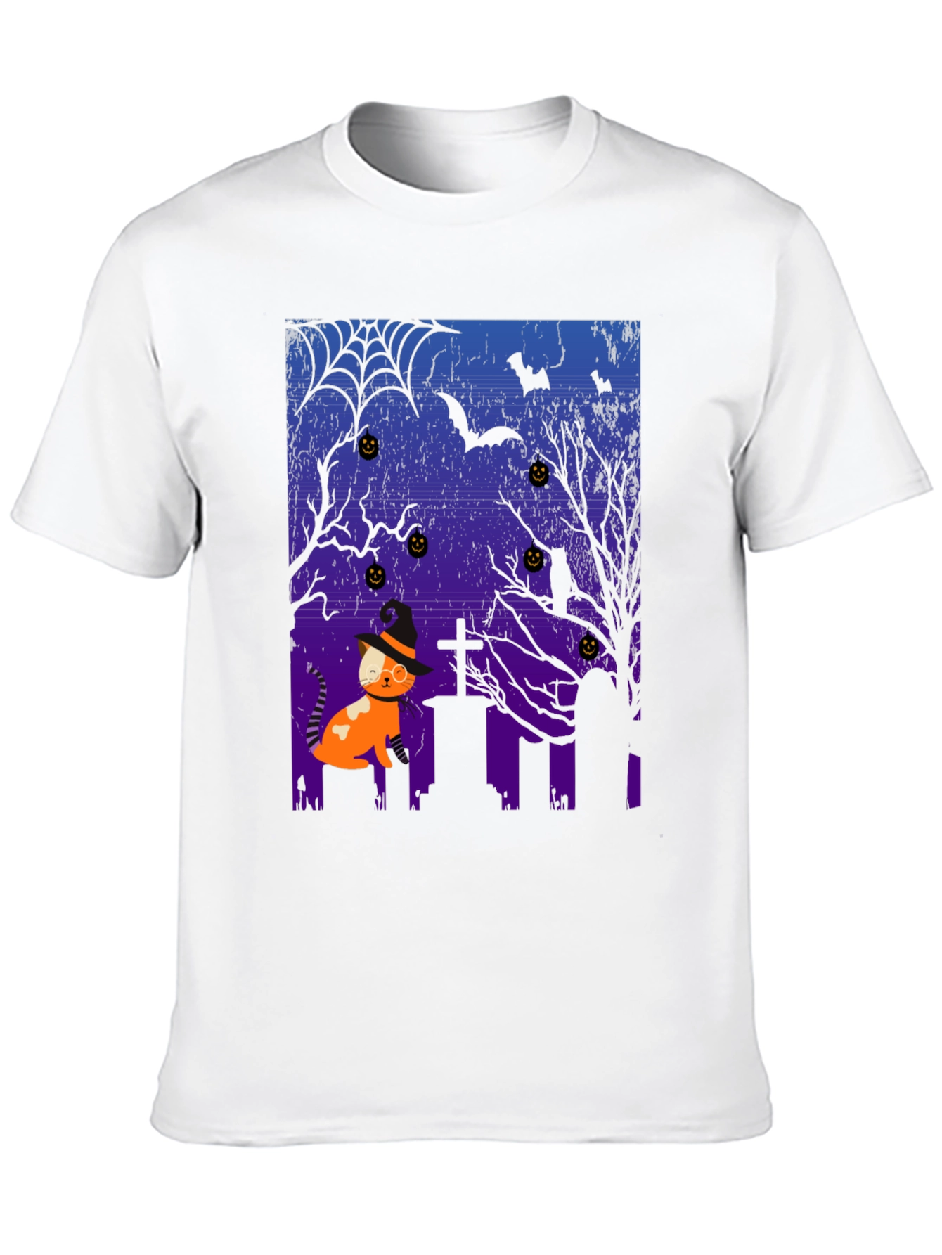 Black Halloween Cat T-Shirt - Spooky Graveyard Design view 10
