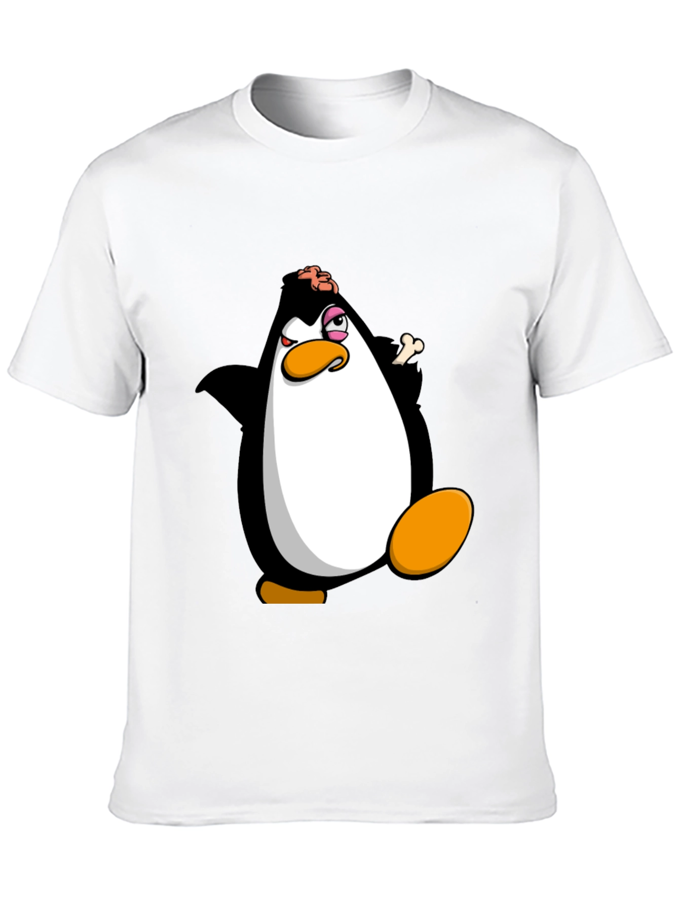 Black Funny Penguin Cartoon Graphic Print Black T-Shirt view 10