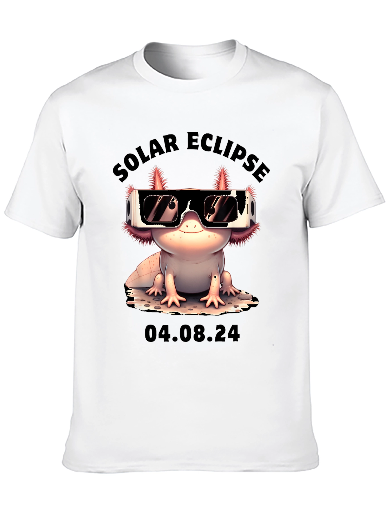 Black Solar Eclipse Axolotl T-Shirt - August 4, 2024 view 10