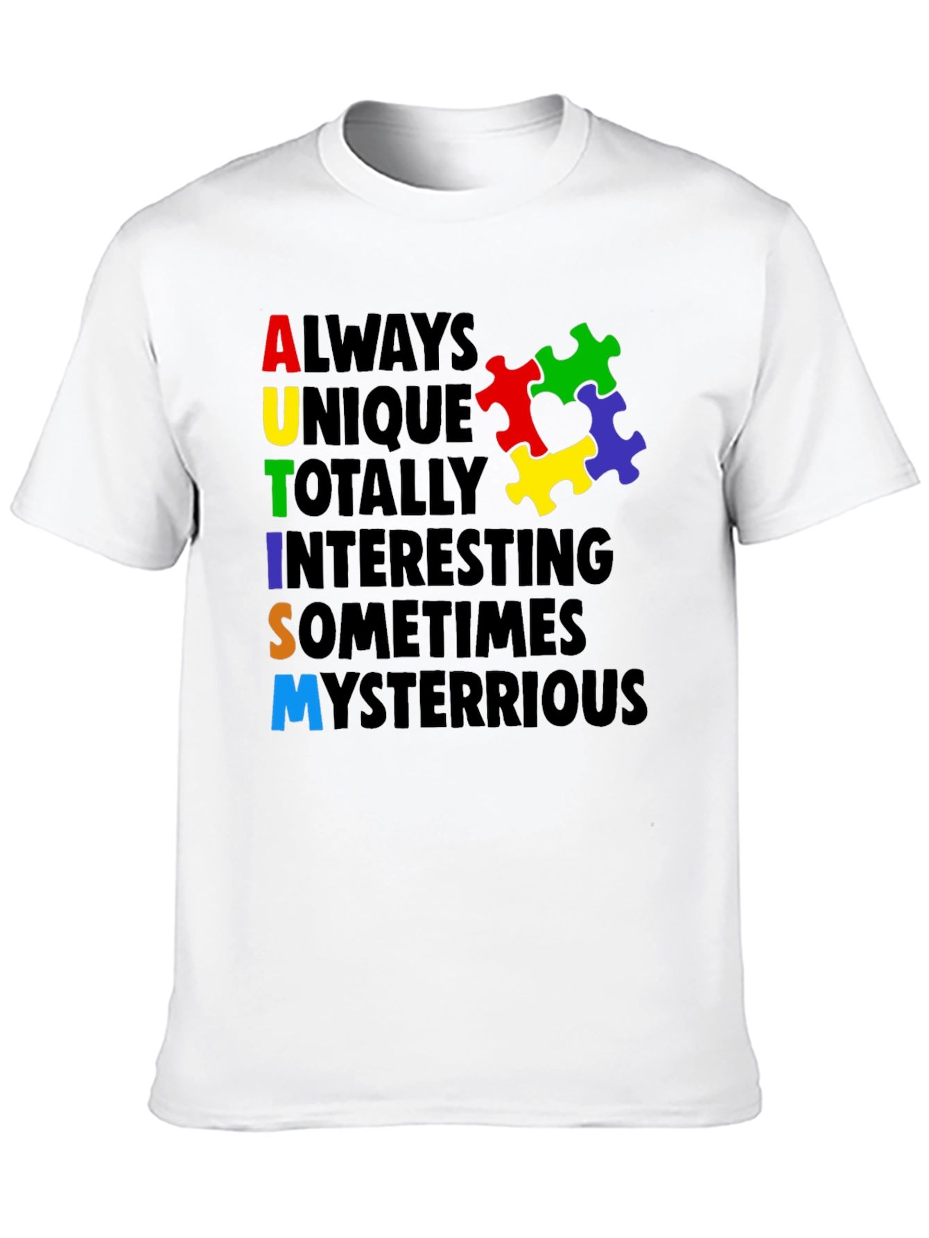 Black Autism Awareness T-Shirt - Colorful Puzzle Design view 10