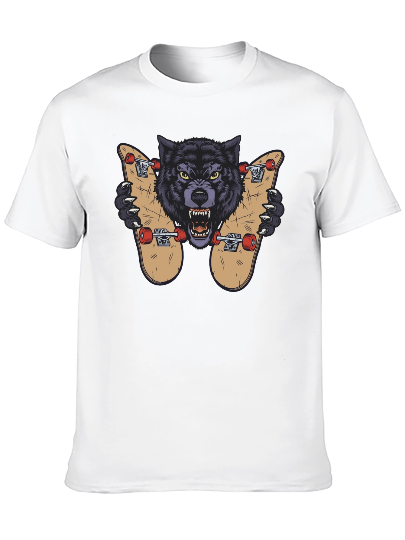 Black Wolf Skateboard Graphic Tee - Cool Streetwear Design view 10