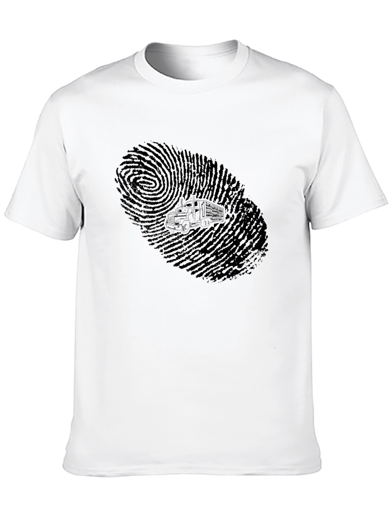 Black Trucker Fingerprint Graphic Tee - Black Cotton T-Shirt view 10