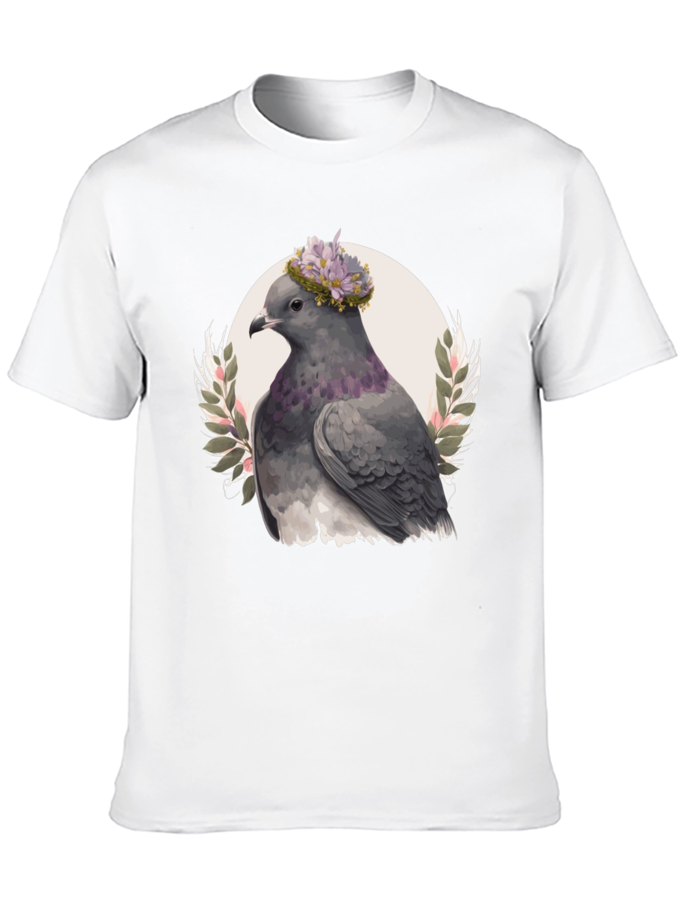 Black Pigeon with Floral Crown Graphic Tee view 10