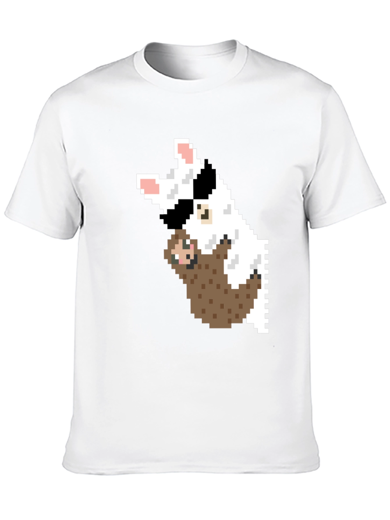 Black Pixel Art Sloth & Dog Graphic T-Shirt view 10