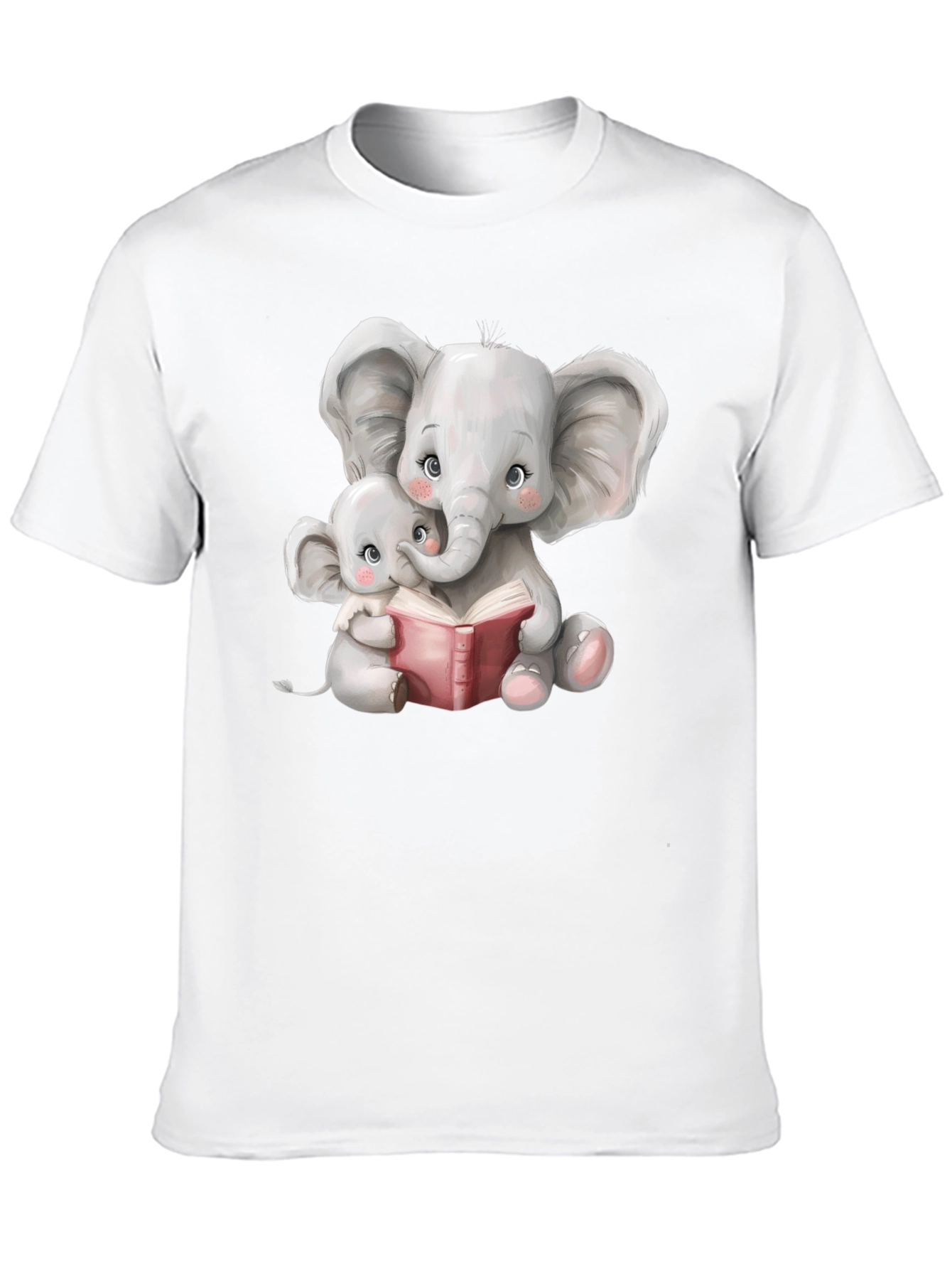 Black Elephant Mom and Baby Reading Black T-Shirt view 10