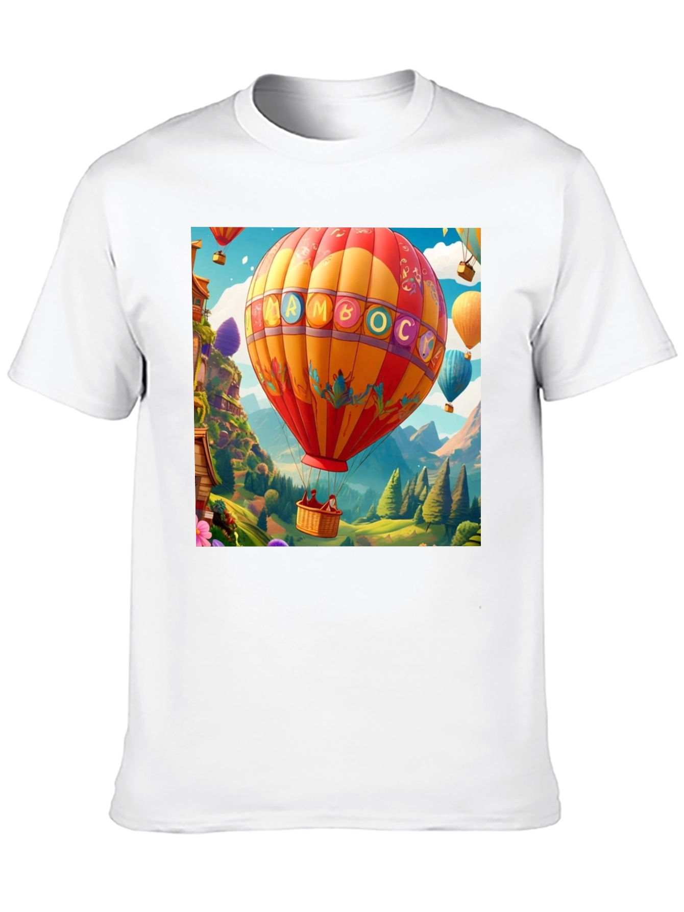 Black Cartoon Hot Air Balloon Graphic Tee view 10