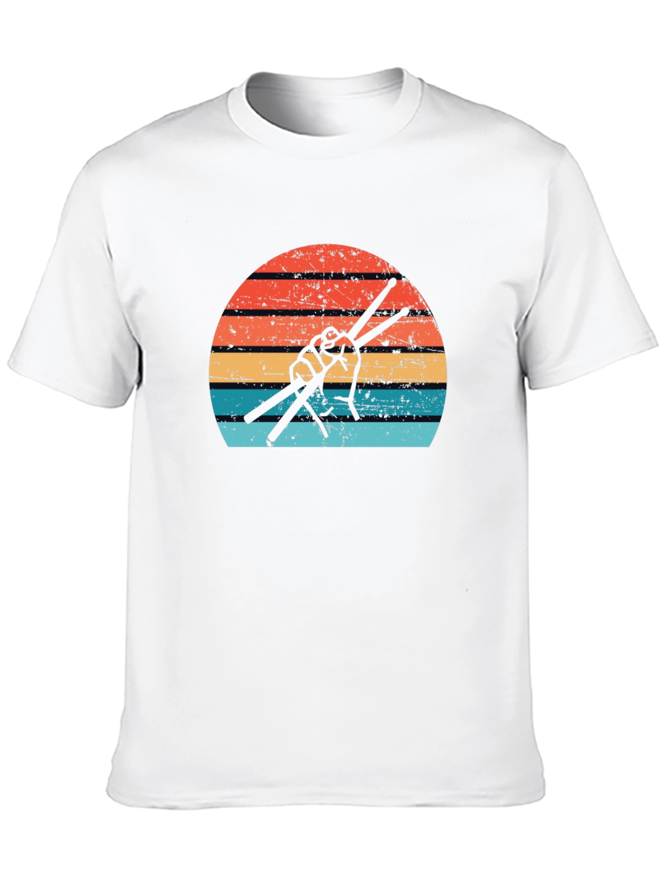 Black Retro Drummer T-Shirt - Vintage Drum Sticks Sunset Design view 10