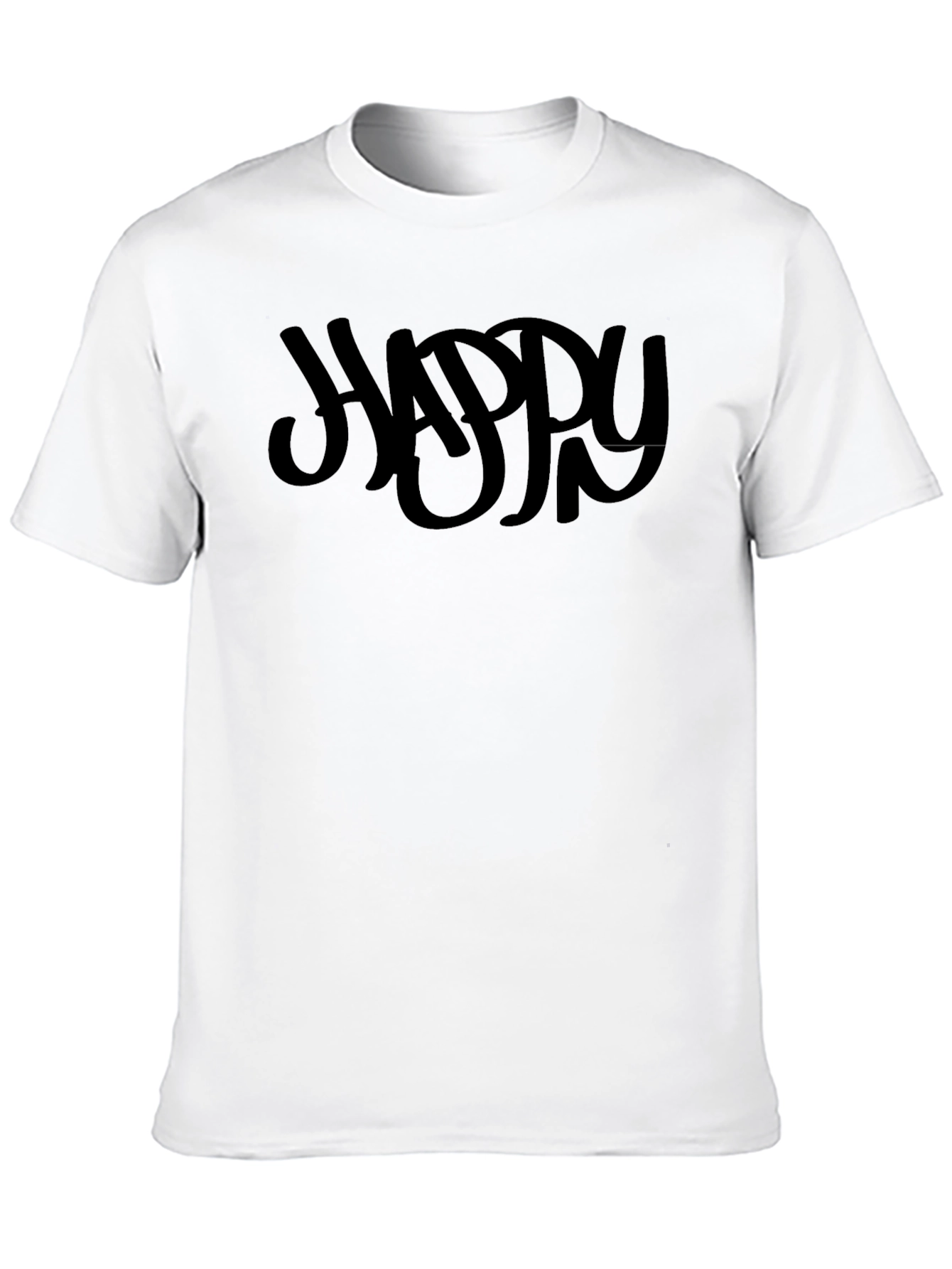 Black Men's Black Graphic "Happy" Crew Neck T-Shirt view 10
