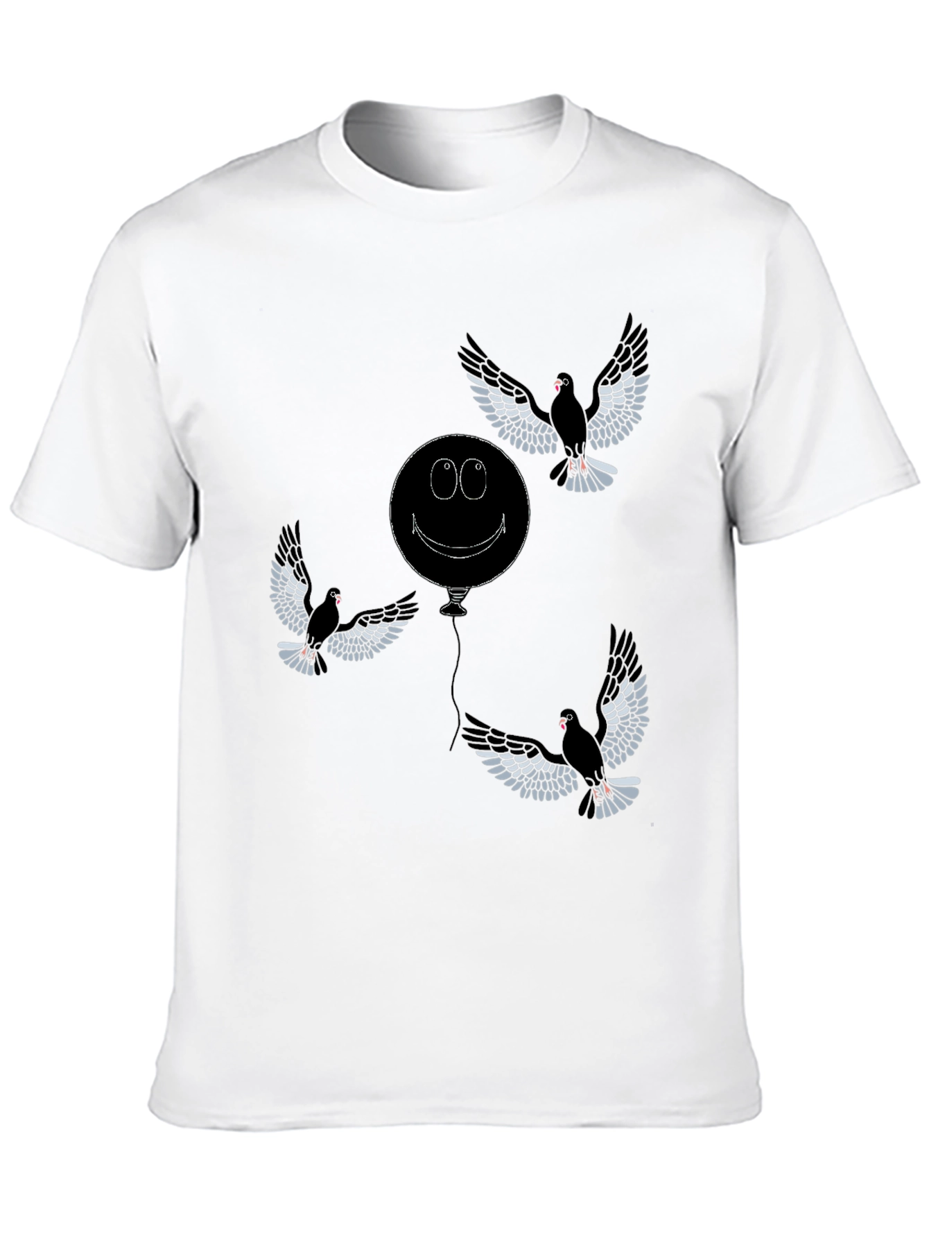 Black Whimsical Bird & Balloon Graphic T-Shirt - Black view 10