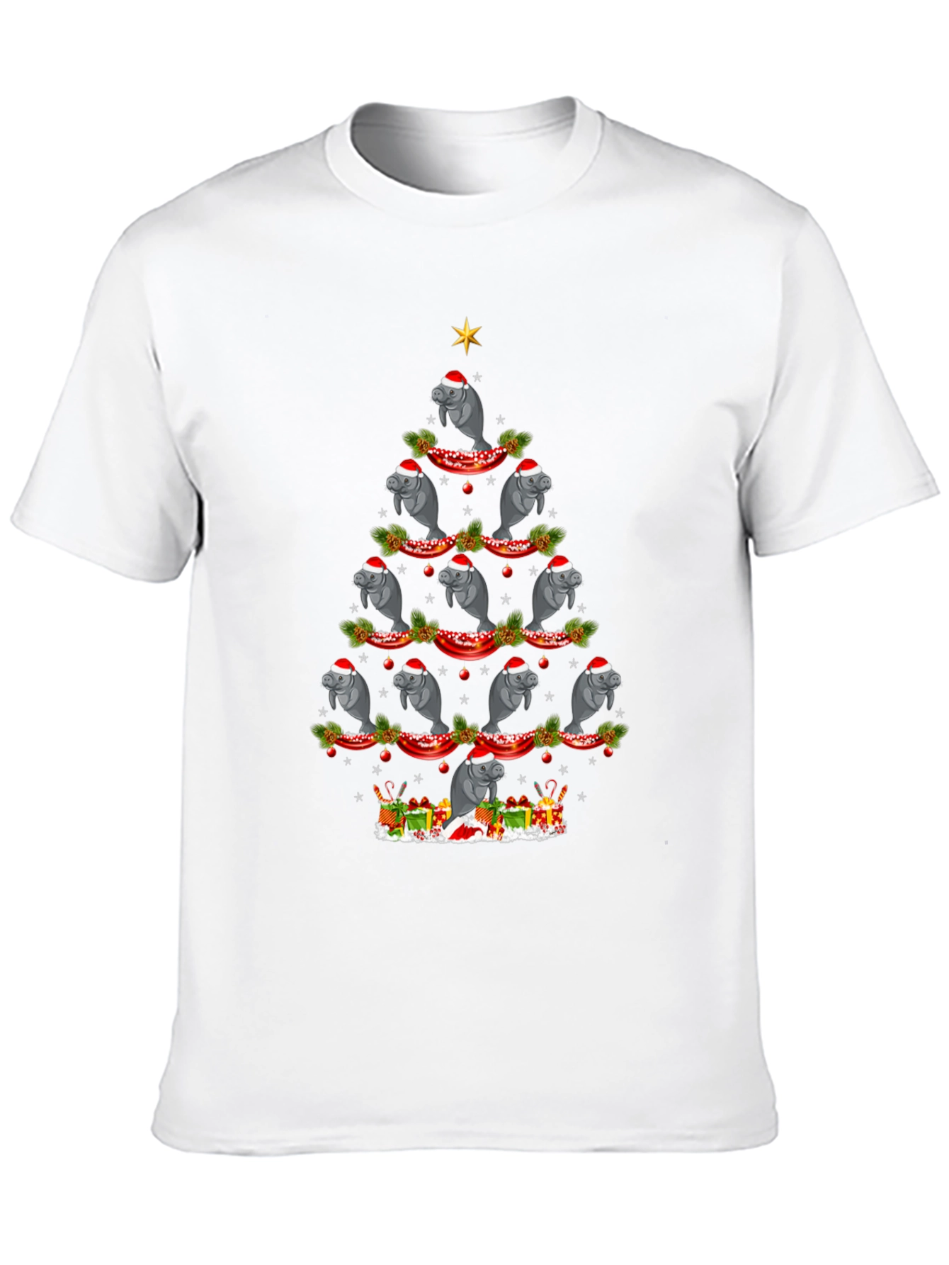 Black Manatee Christmas Tree Graphic Tee - Holiday Fun view 10