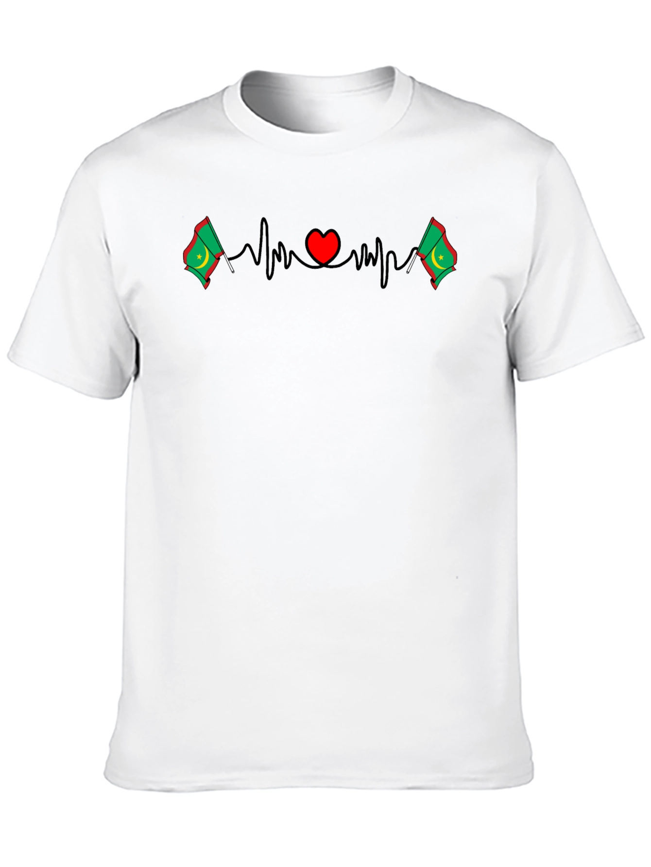 Black Heartbeat Mauritania Flag T-Shirt - Black view 10