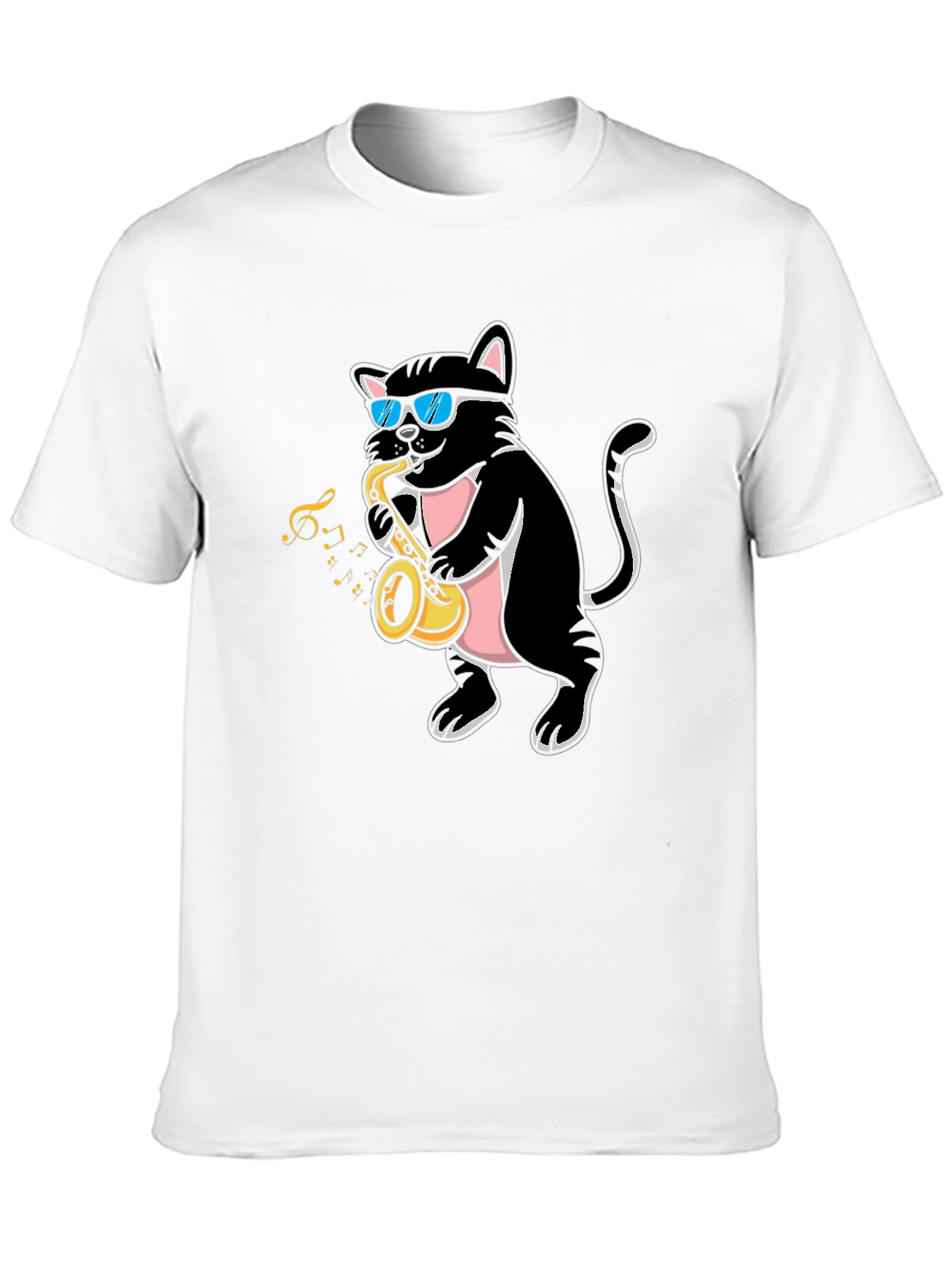 Black Cool Cat Saxophone Player Graphic T-Shirt view 10