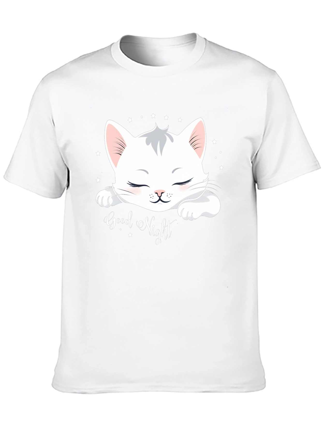Black Cute Cat "Good Night" Black T-Shirt view 10