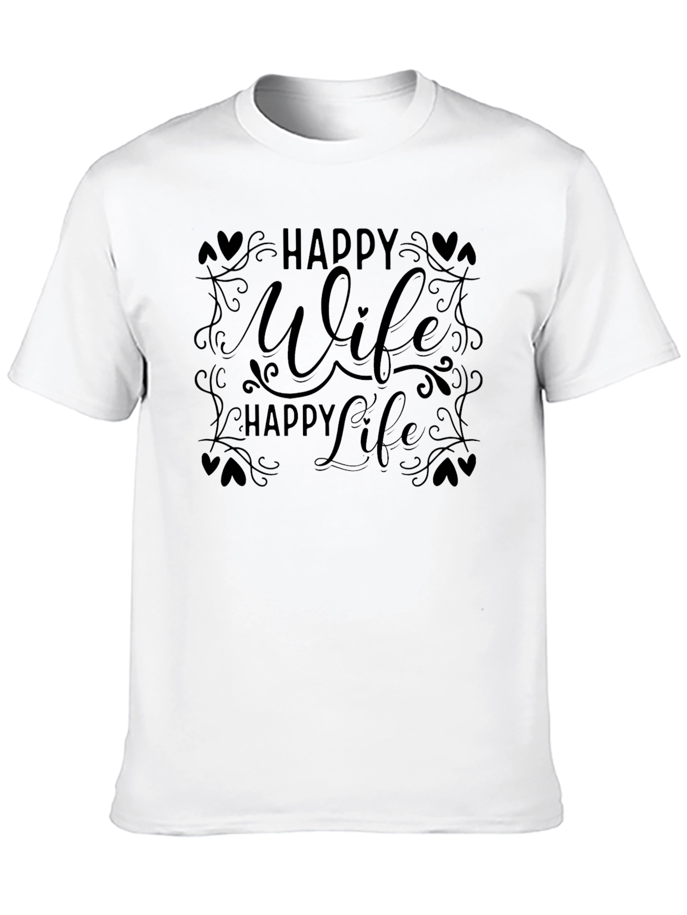 Black Happy Wife Happy Life T-Shirt, Men's Black Graphic Tee view 10