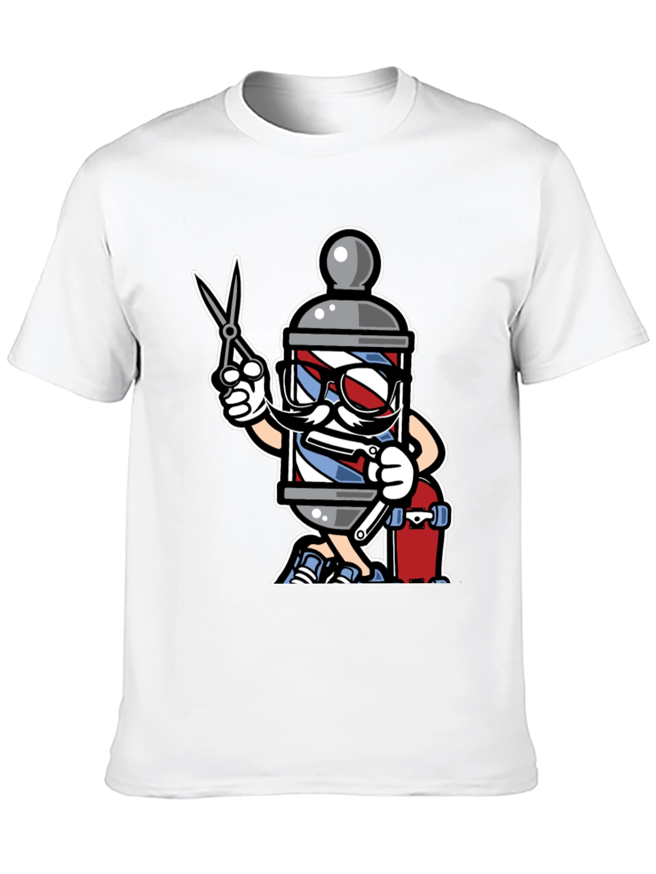 Black Barber Pole Cartoon T-Shirt - Cool Barbershop Style view 10