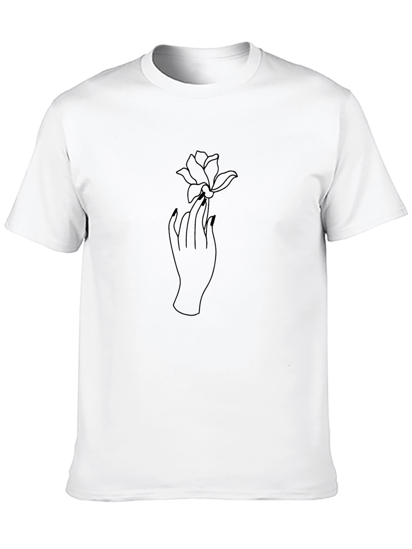 Black Minimalist Hand & Flower Graphic T-Shirt - Unisex view 10