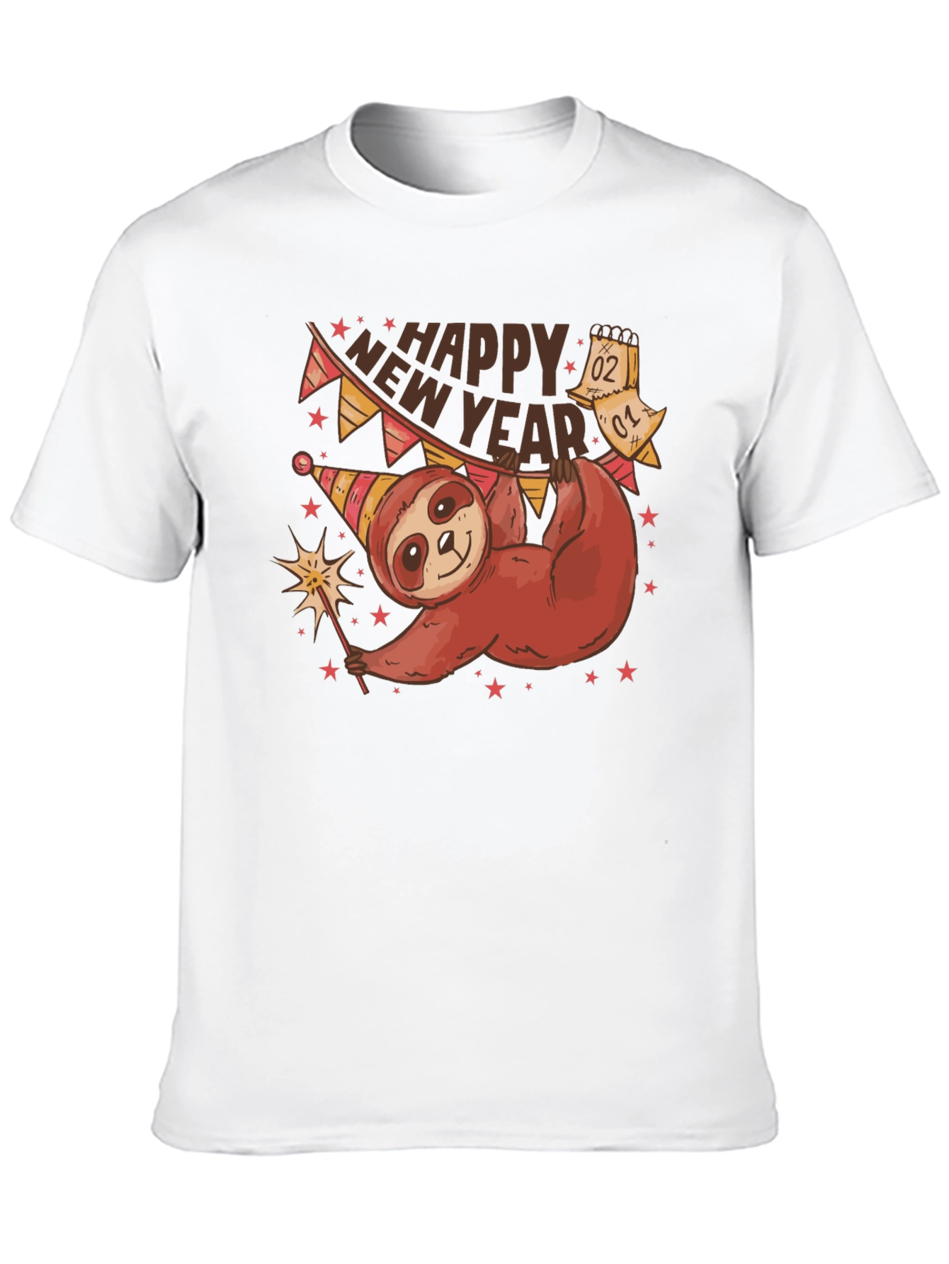 Black Happy New Year Sloth T-Shirt view 10