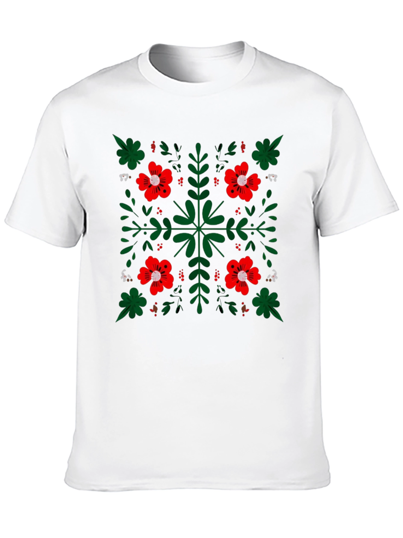 Black Floral Pattern Black Crew Neck T-Shirt view 10