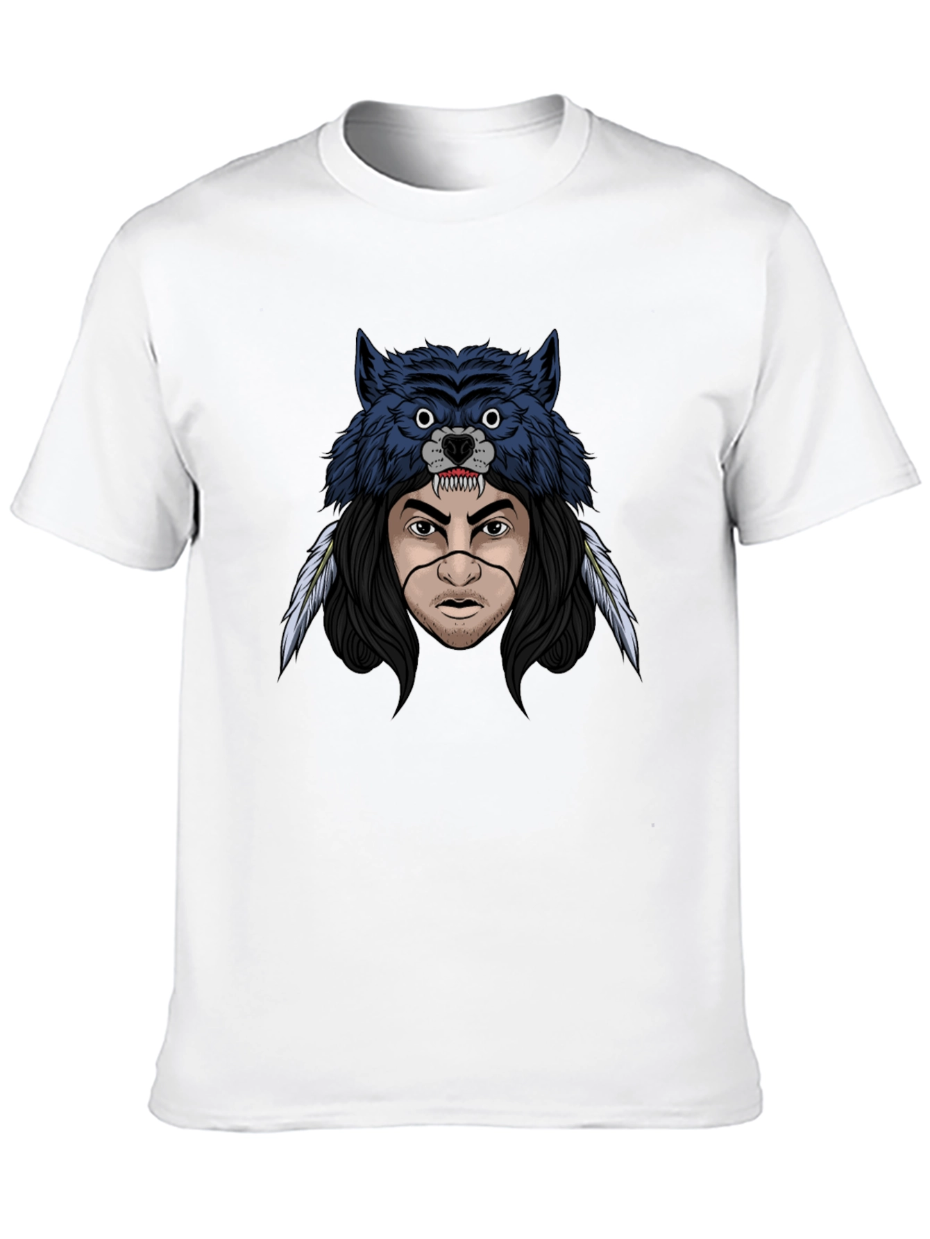 Black Wolf Headdress Graphic T-Shirt - Men's Black Tee view 10