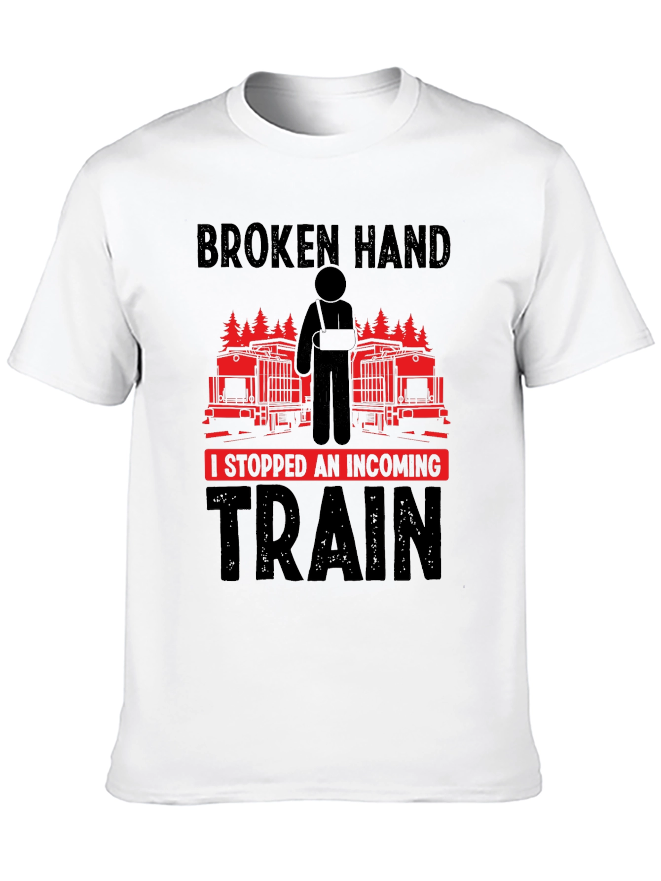 Black Broken Hand Incoming Train Funny T-Shirt view 10