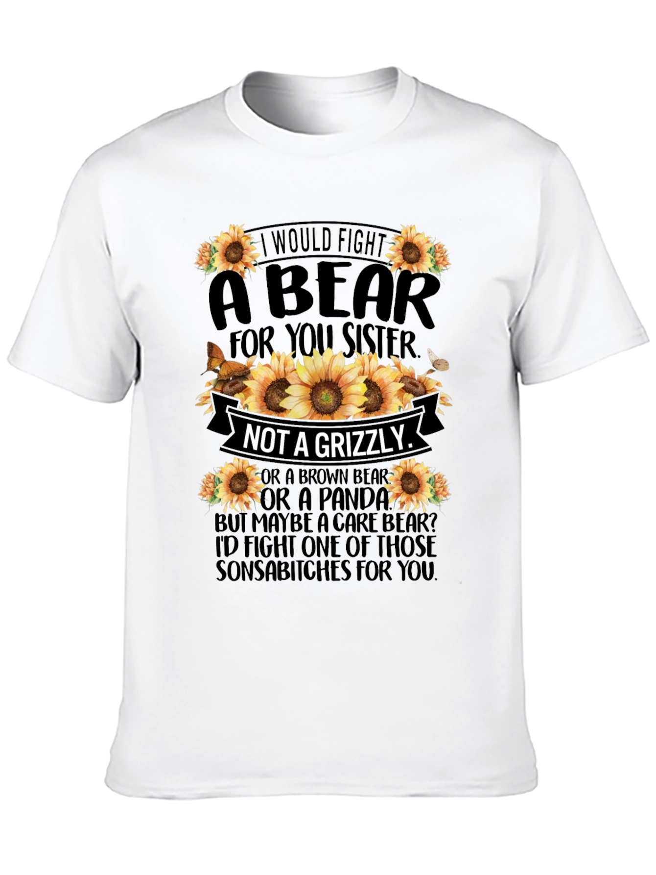 Black I Would Fight A Bear Sister T-Shirt view 10