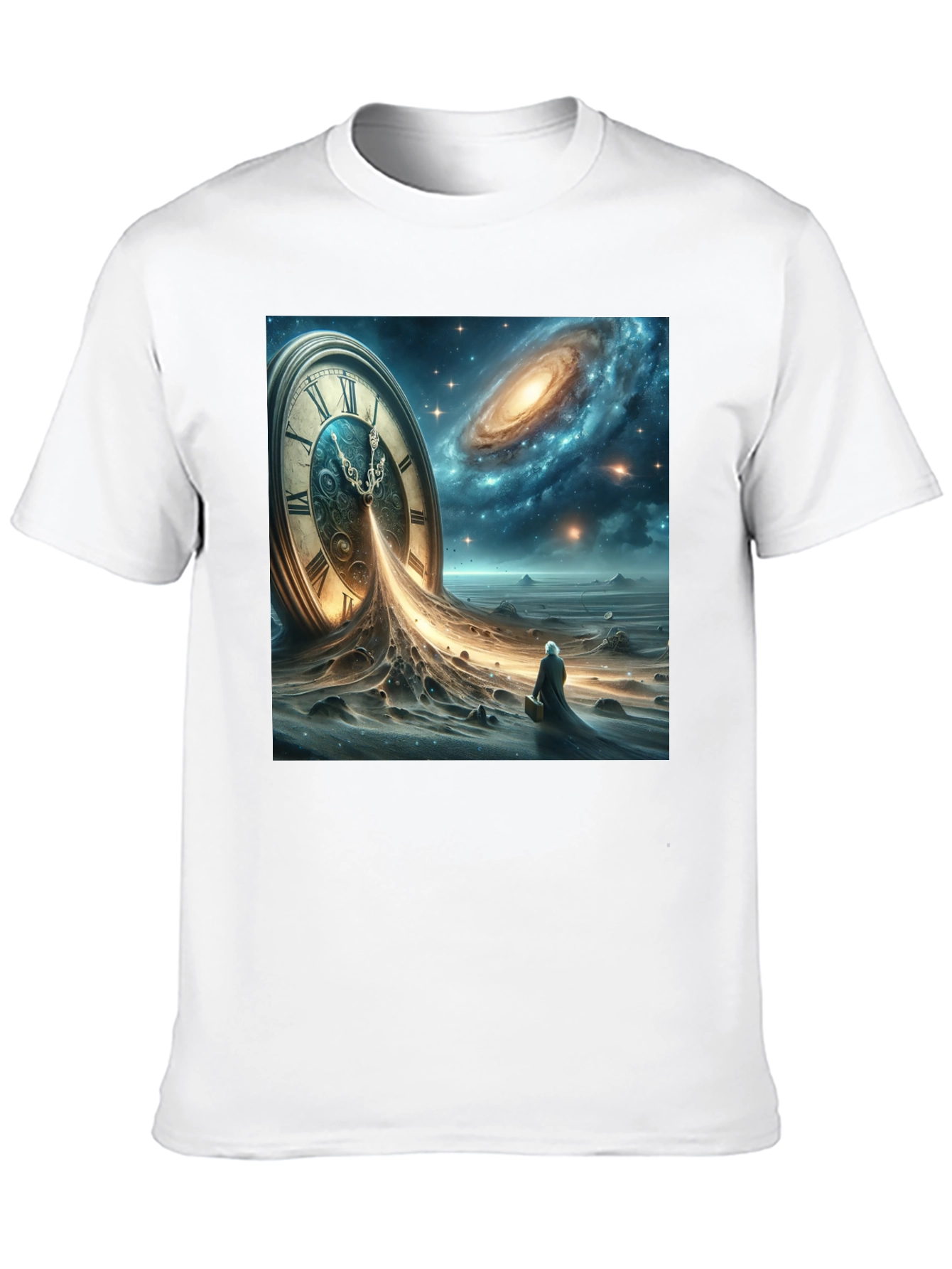 Black Time and Space Tee: Surreal Galaxy Clock Design view 10