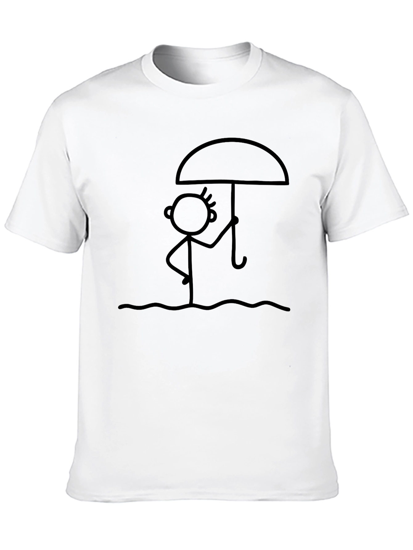 Black Stick Figure Umbrella Graphic Tee - Black Cotton Casual Wear view 10