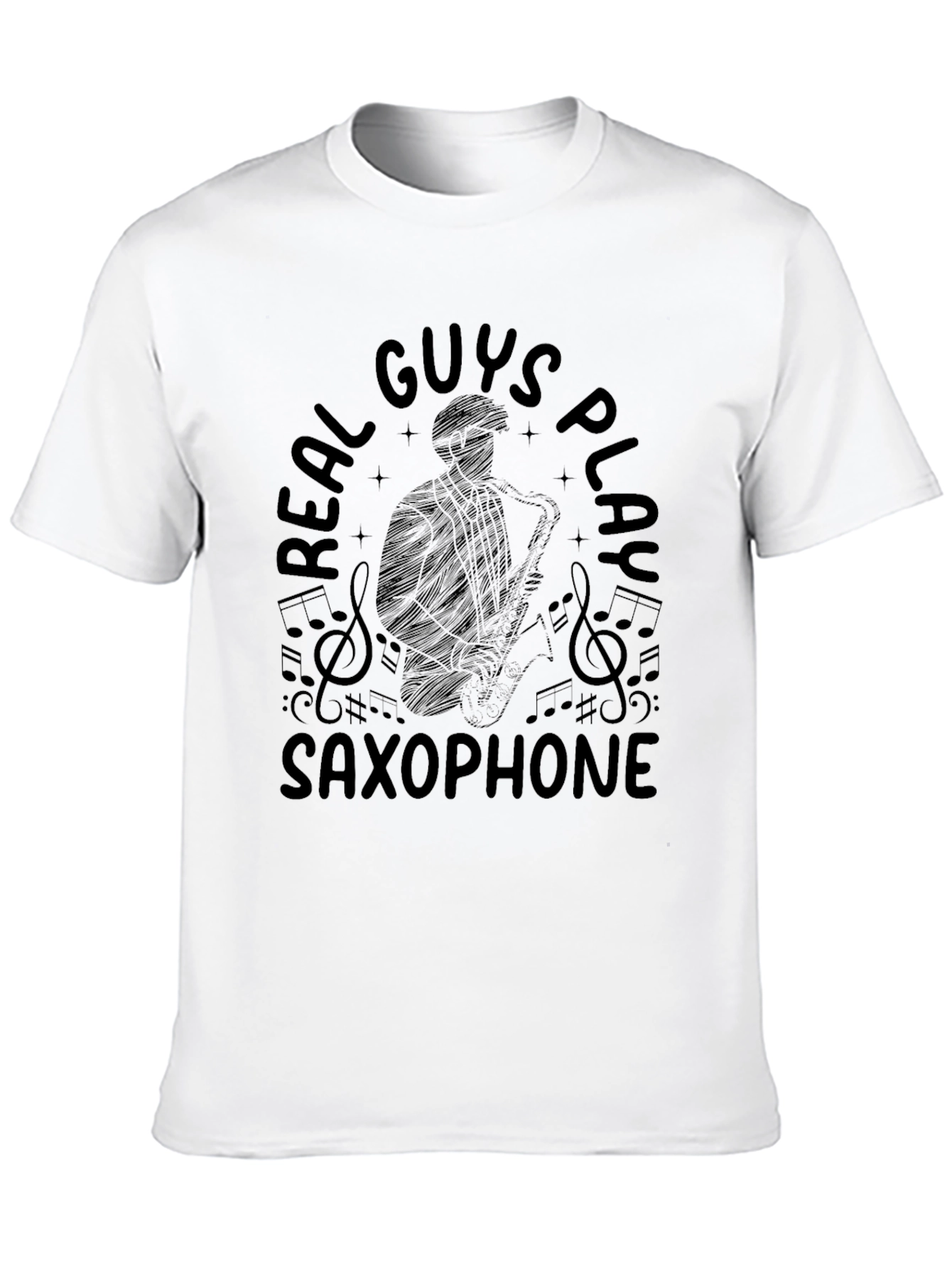 Black Real Guys Play Saxophone Black Graphic T-Shirt view 10