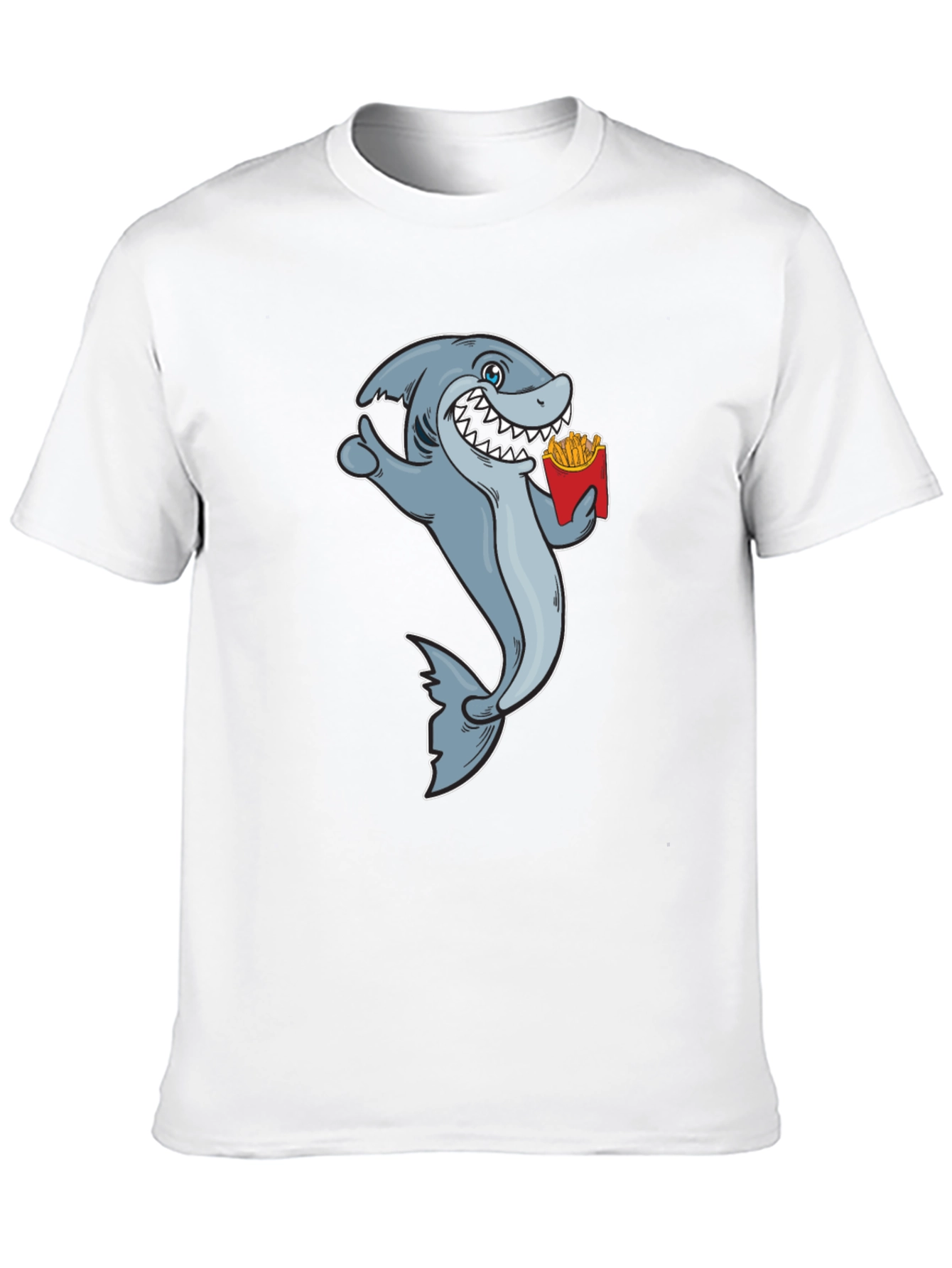 Black Shark Eating Fries Graphic Tee - Black Cotton T-Shirt view 10